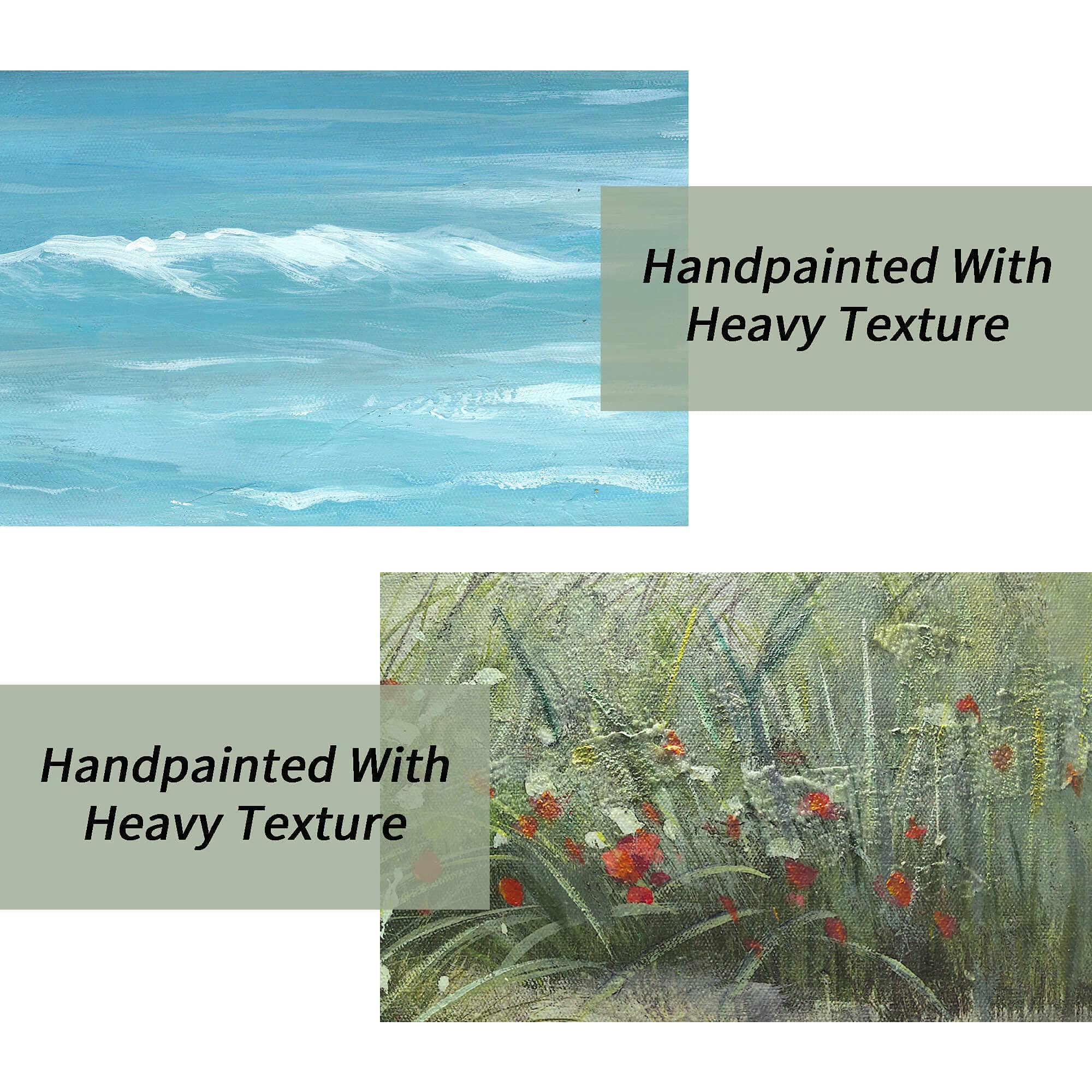 Wallsup Decor Canvas Wall Art Beach Scenes - Coastal Picture Print Artwork With Hand Painted Textured On Seaside Grass And Ocean