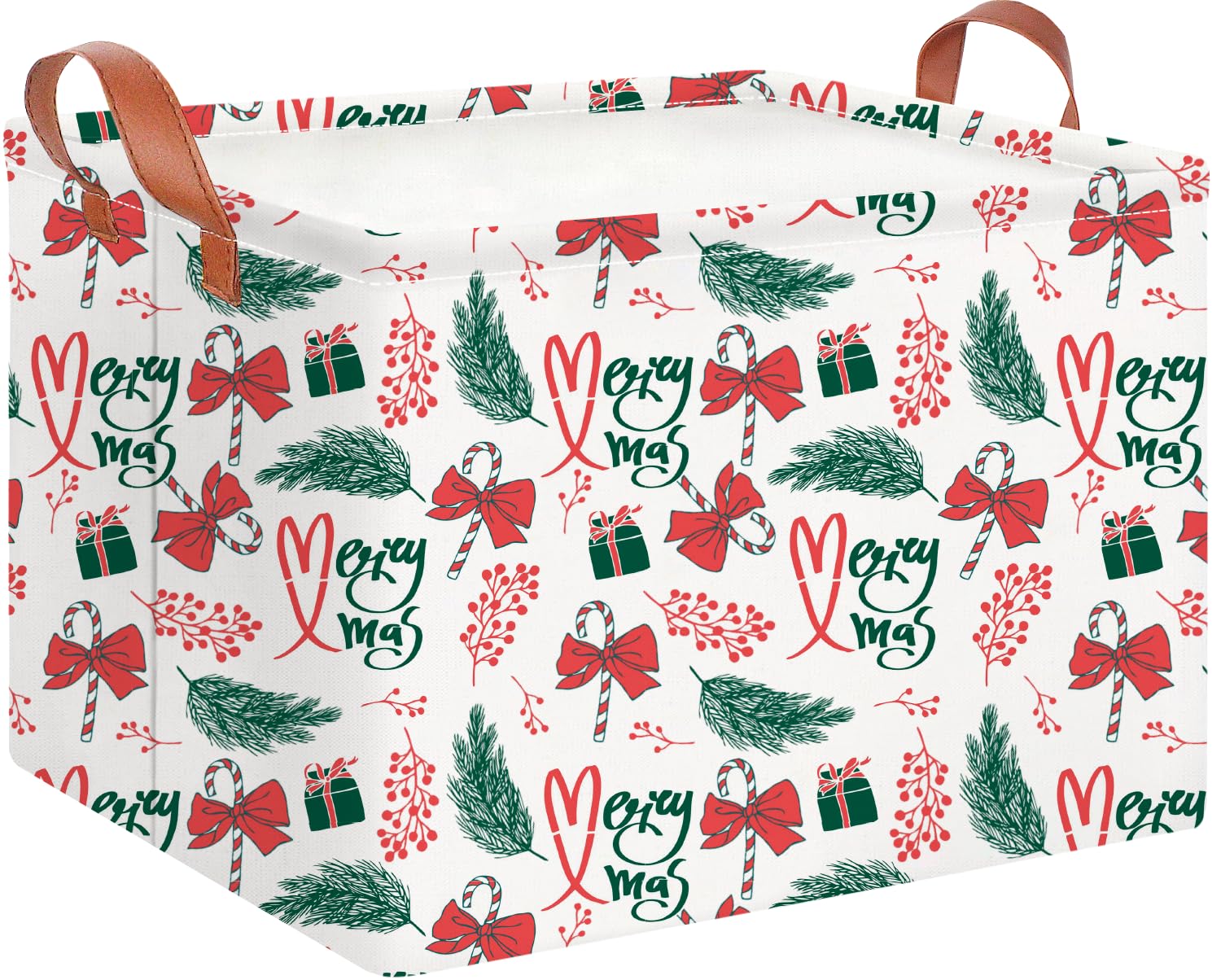 CLOCOR Rectangular Storage Basket,Collapsible Cute Pattern Storage Bin,Waterproof Books Box with Handles,Gift Basket(Big Christm