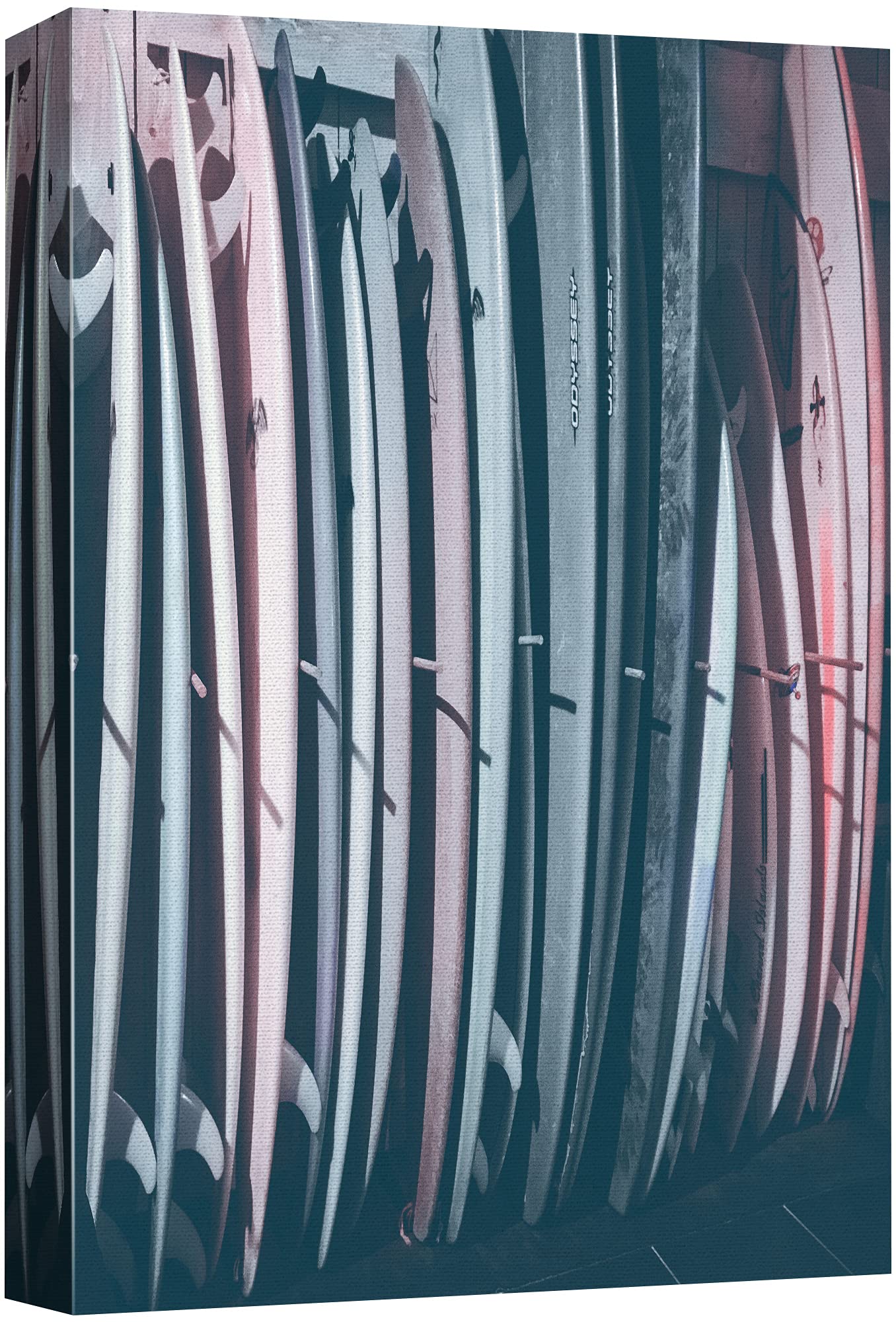 Signford Canvas Print Wall Art Row Of Neon Surfboards Nature Ocean Photography Modern Art Nautical Landscape Colorful Blue Ultra