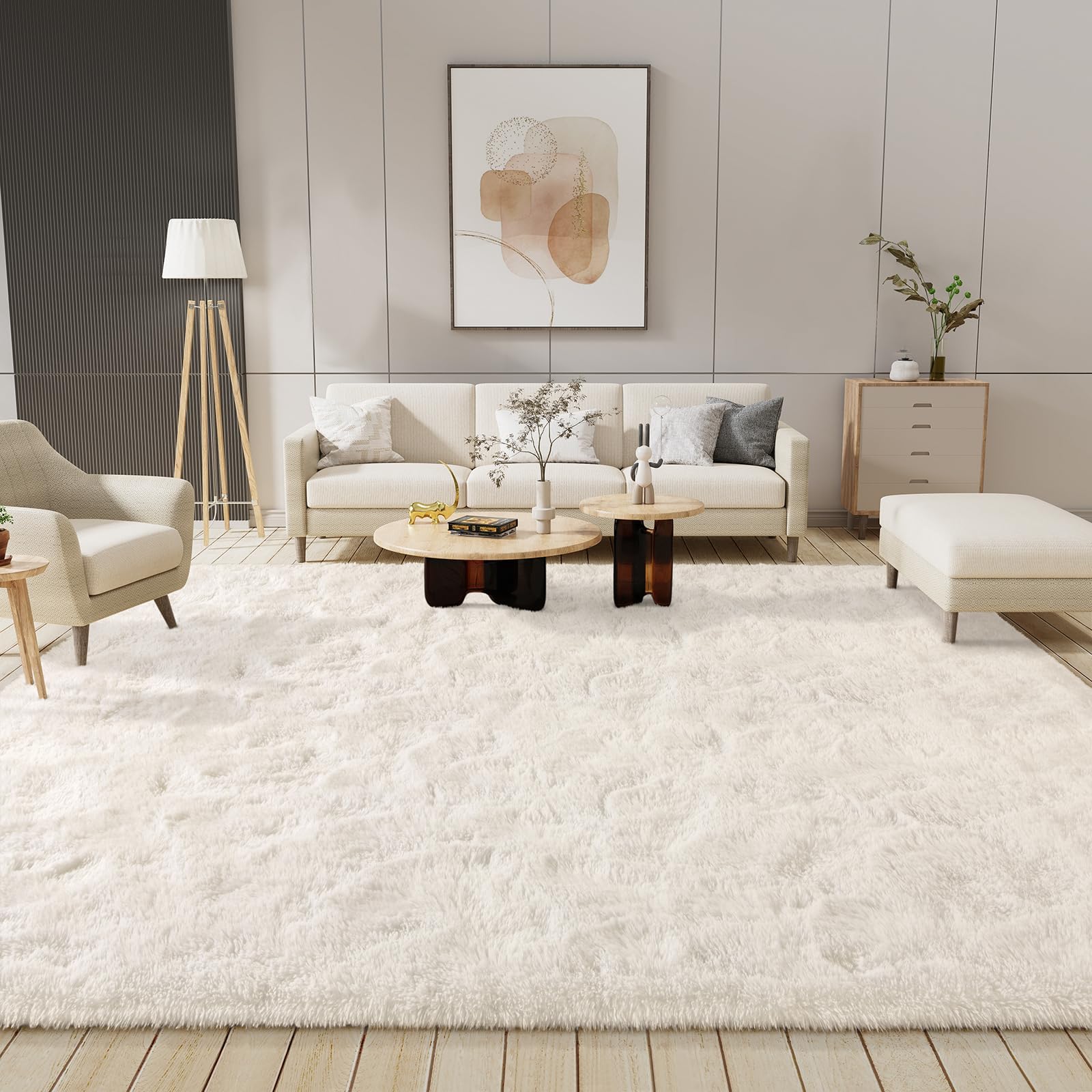 LOCHAS Ultra Soft Indoor Modern Area Rugs Fluffy Living Room Carpets for Children Bedroom Home Decor Nursery Rug 8 x10 Feet, Cre
