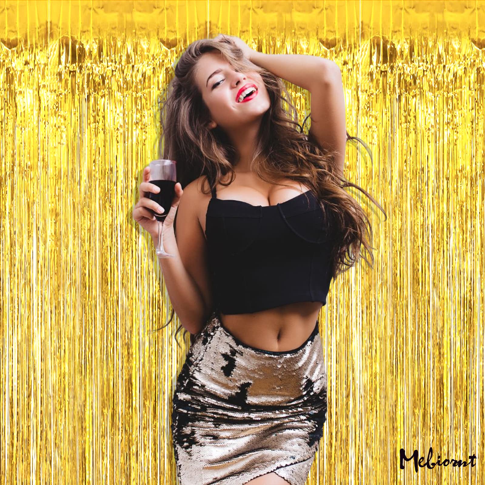 4 Pack Gold Fringe Curtain Backdrop  3.2Ft x 8.2Ft Metallic Tinsel Foil Fringe Streamers Curtains Background for Photo Booth Birthday Wedding Baby Shower Party Thanksgiving Christmas Decorations