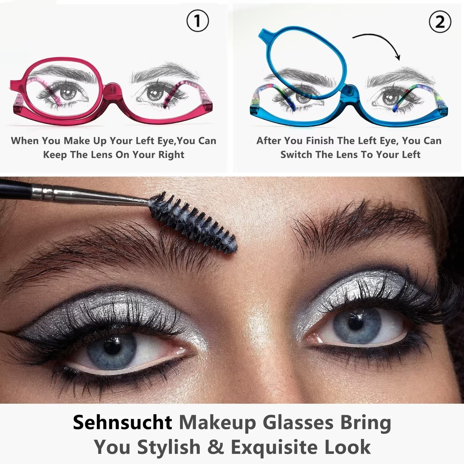 Sehnsucht 2 Pairs Eye Make Up Reading Glasses Womens Magnifying Cosmetic Readers Rotating Makeup Glasses For Women Blue Purple T