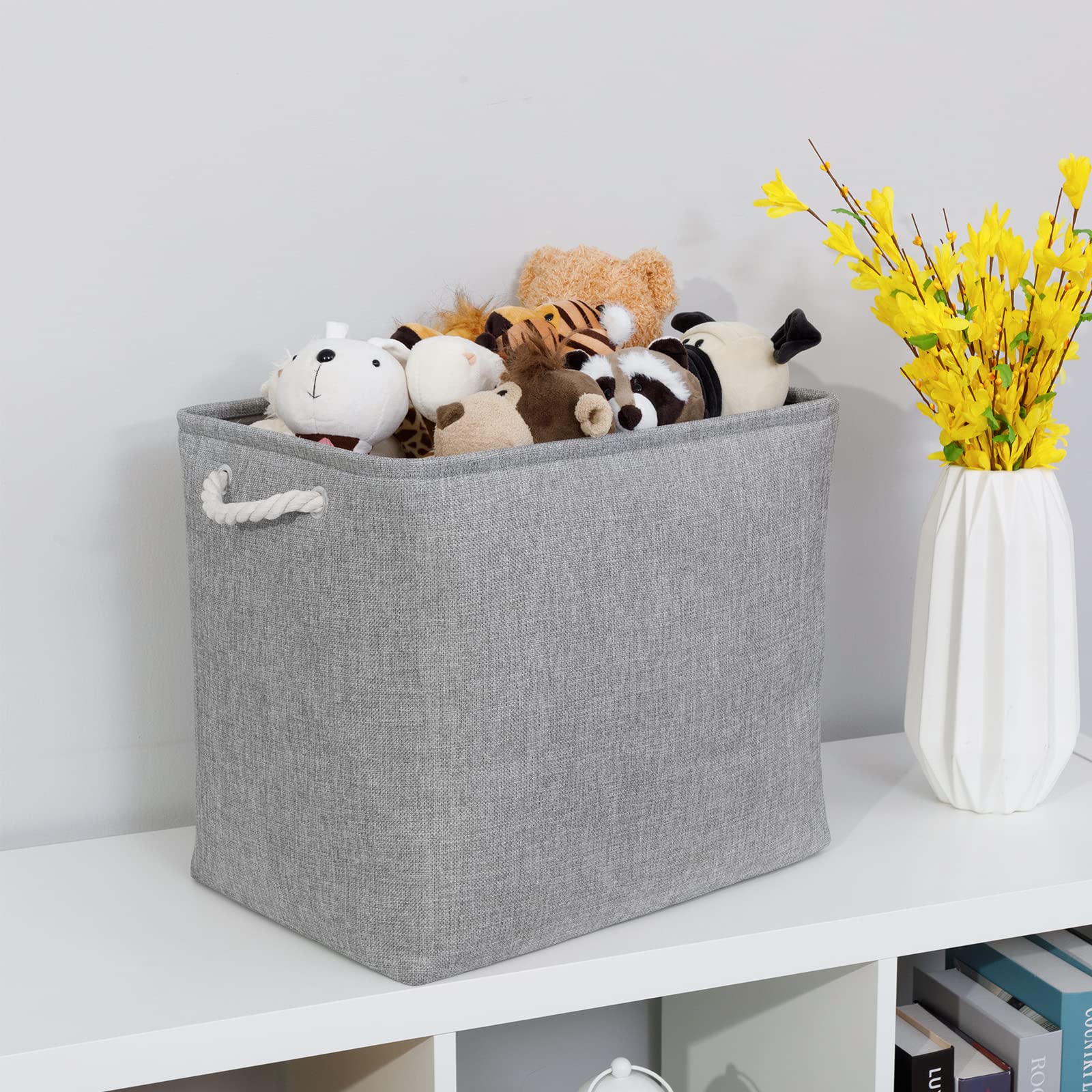 Bidtakay Collapsible Storage Bins For Clothes Large Grey Storage Baskets With Cotton Handles 17X12X15 In Set Of 2 Fabric Cubby S