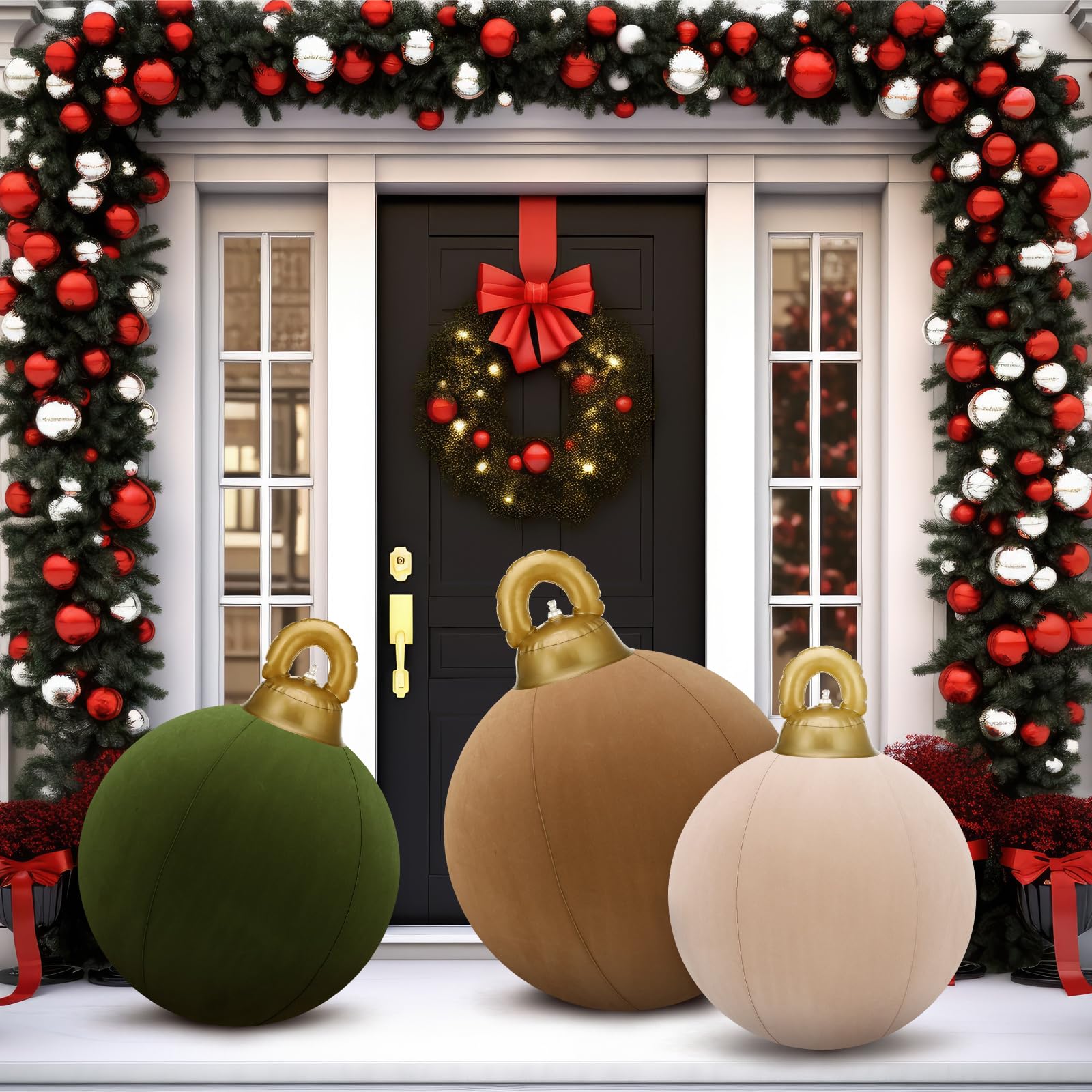 Jenaai 3 Pcs Giant Velvet Christmas Inflatable Ball Ornament Large PVC Christmas Inflatable Balls 3 Size 24  20  18  Xmas Hangin