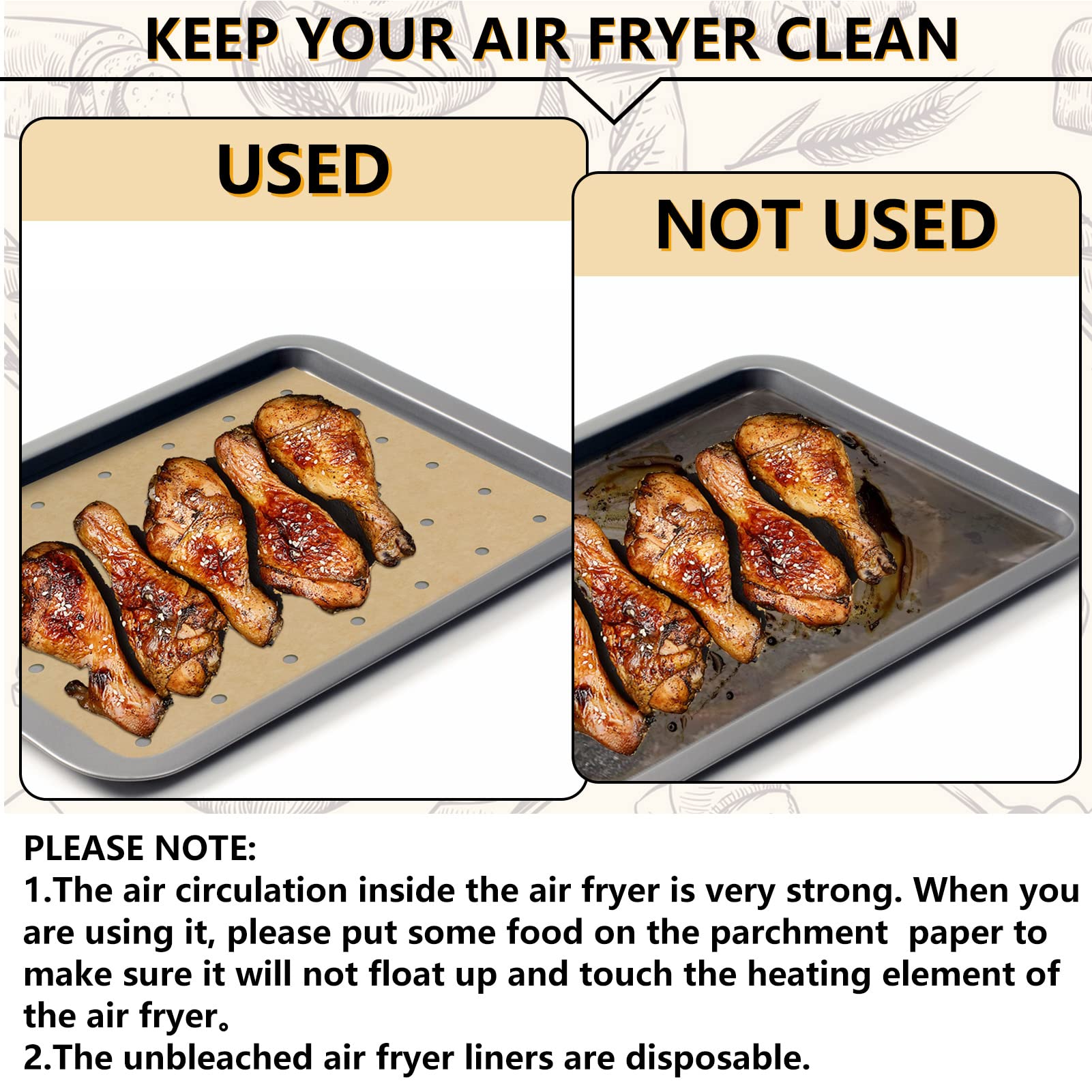 120 Sheets Air Fryer Oven Liners 11 X 12 Disposable Air Fryer Parchment Paper Liners Rectangle Non Stick Parchment Baking Paper