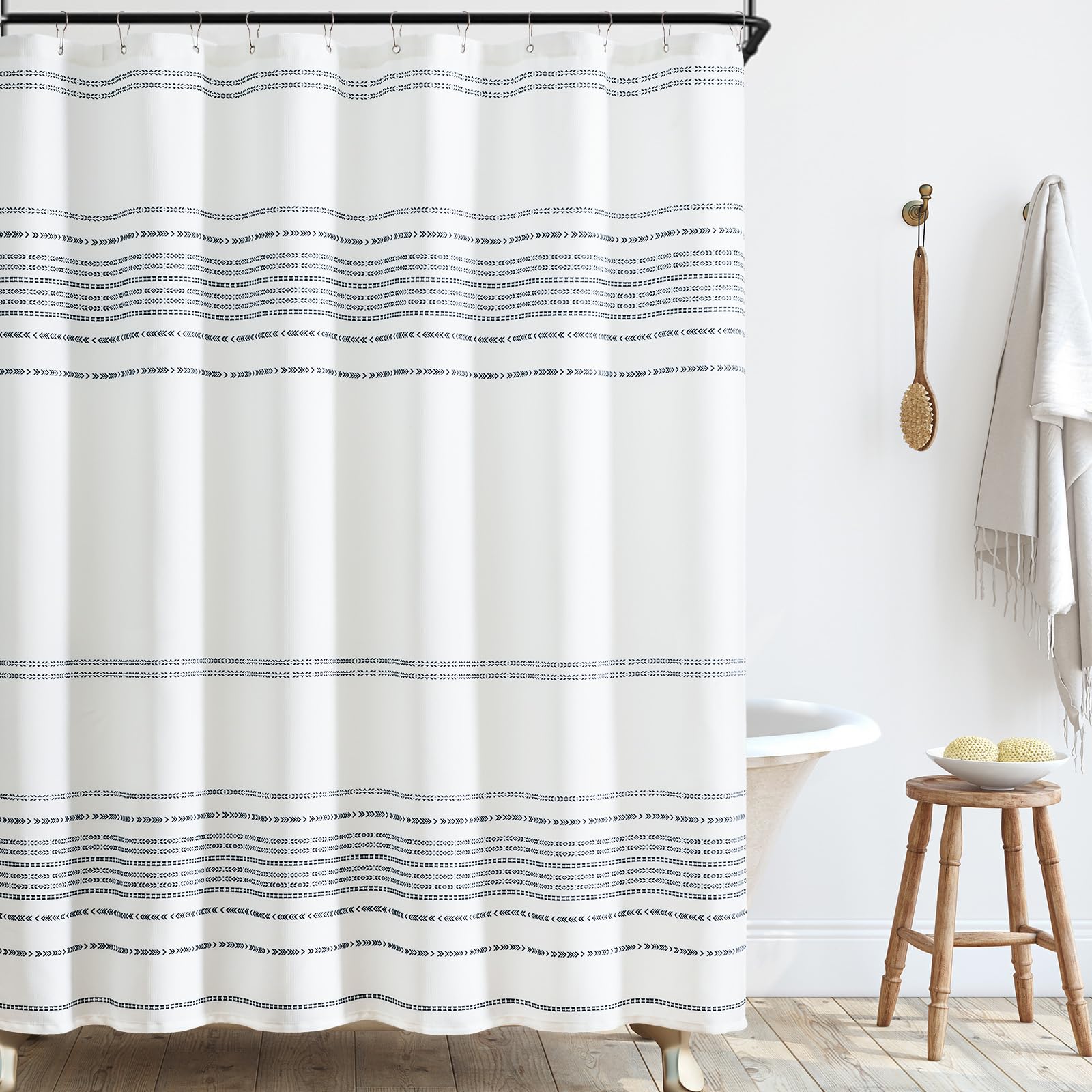 jinchan Black and White Boho Striped Shower Curtain Modern Waterproof Fabric Shower Curtains for Bathroom with 12 Hooks 70x72 in