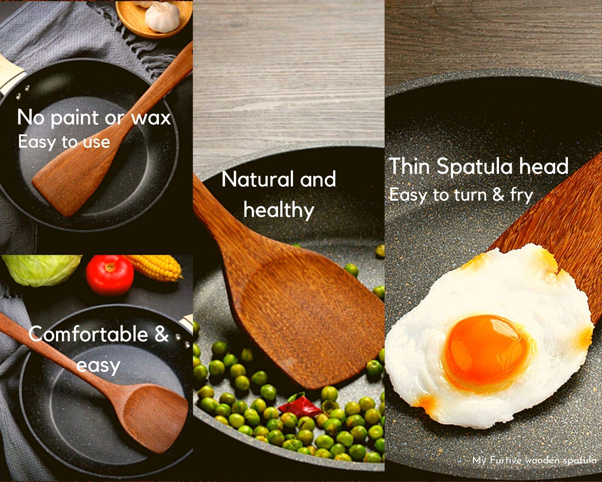 Myfurtive Wooden Spatulas - Eco-Friendly, Durable & Ergonomic Kitchen Utensils - Non-Scratch Cooking Tools For Stirring, Flippin