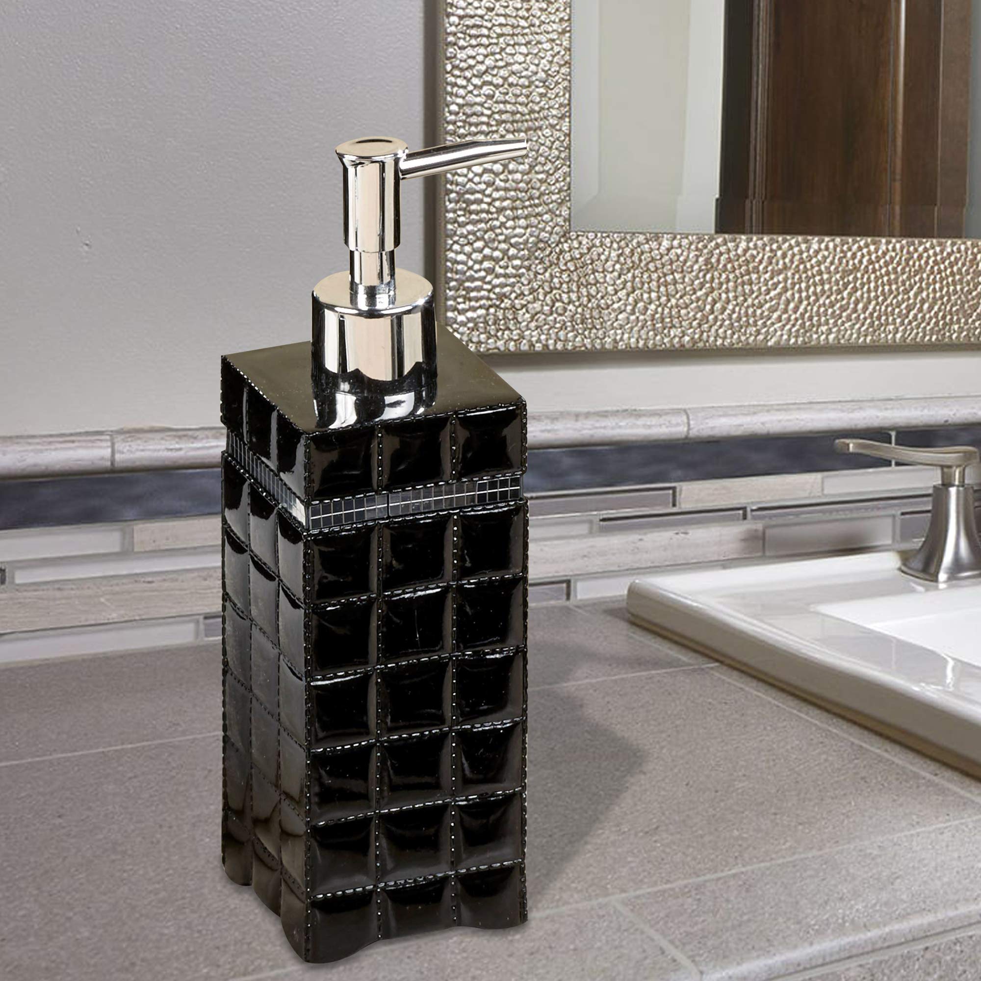 Nu Steel Gb6H Giraffe Black Refillable Dispenser Pump Bottle For Bathroom Vanity Countertop,Kitchen Sink-Holds Essential Oils,Lo