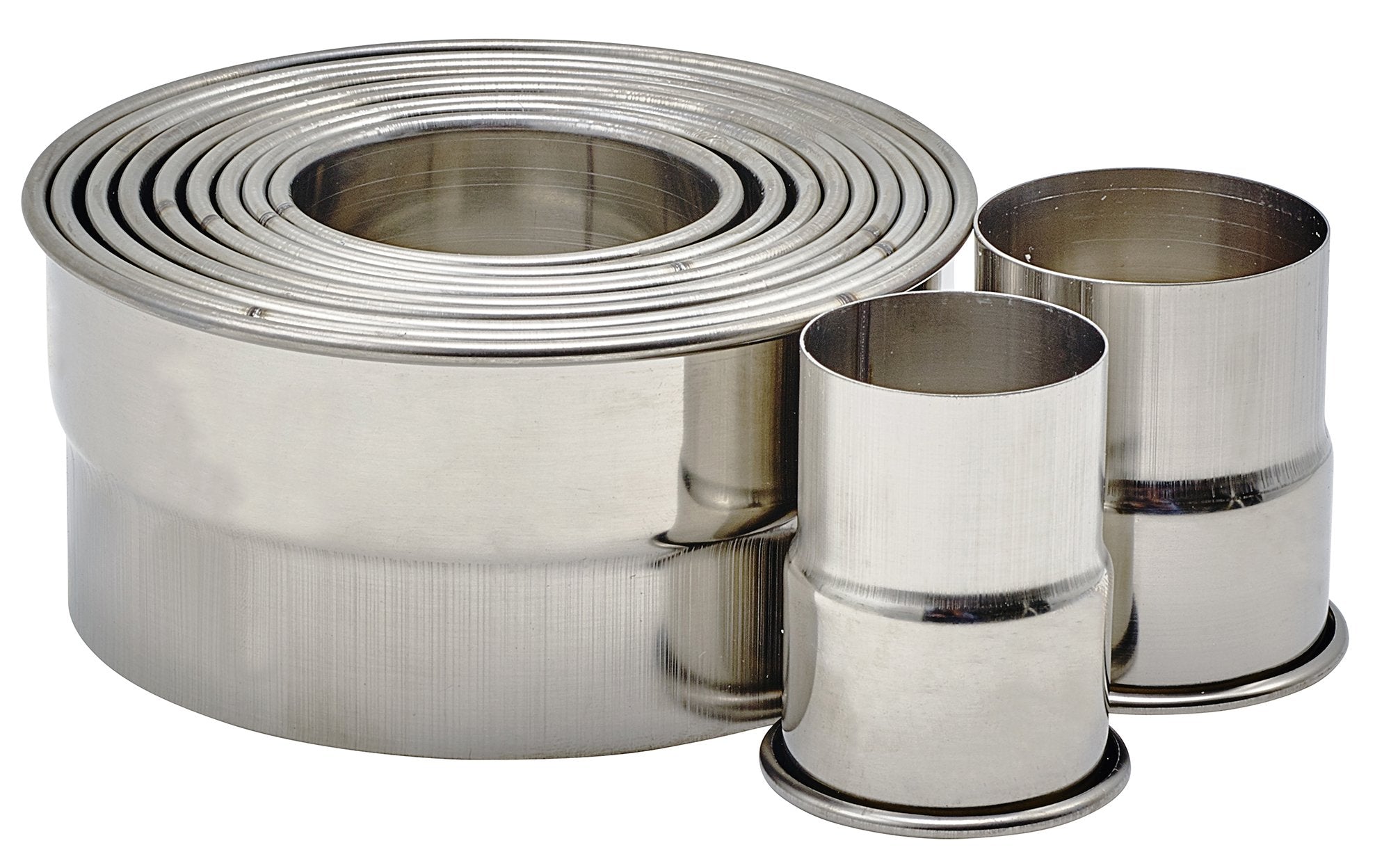 Winco 11 Piece Heavy Stainless Steel Plain Round 1-3/8'' To 4'' Diameter X 2''H Cookie Cutter Set