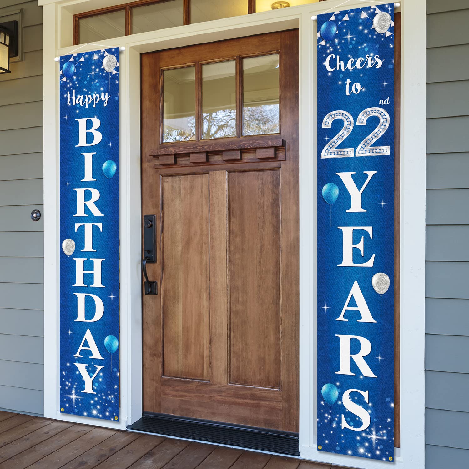 Happy 22Nd Birthday Yard Sign Door Banner - Cheers To 22 Years Birthday Party Decorations Supplies For Men Women - Blue