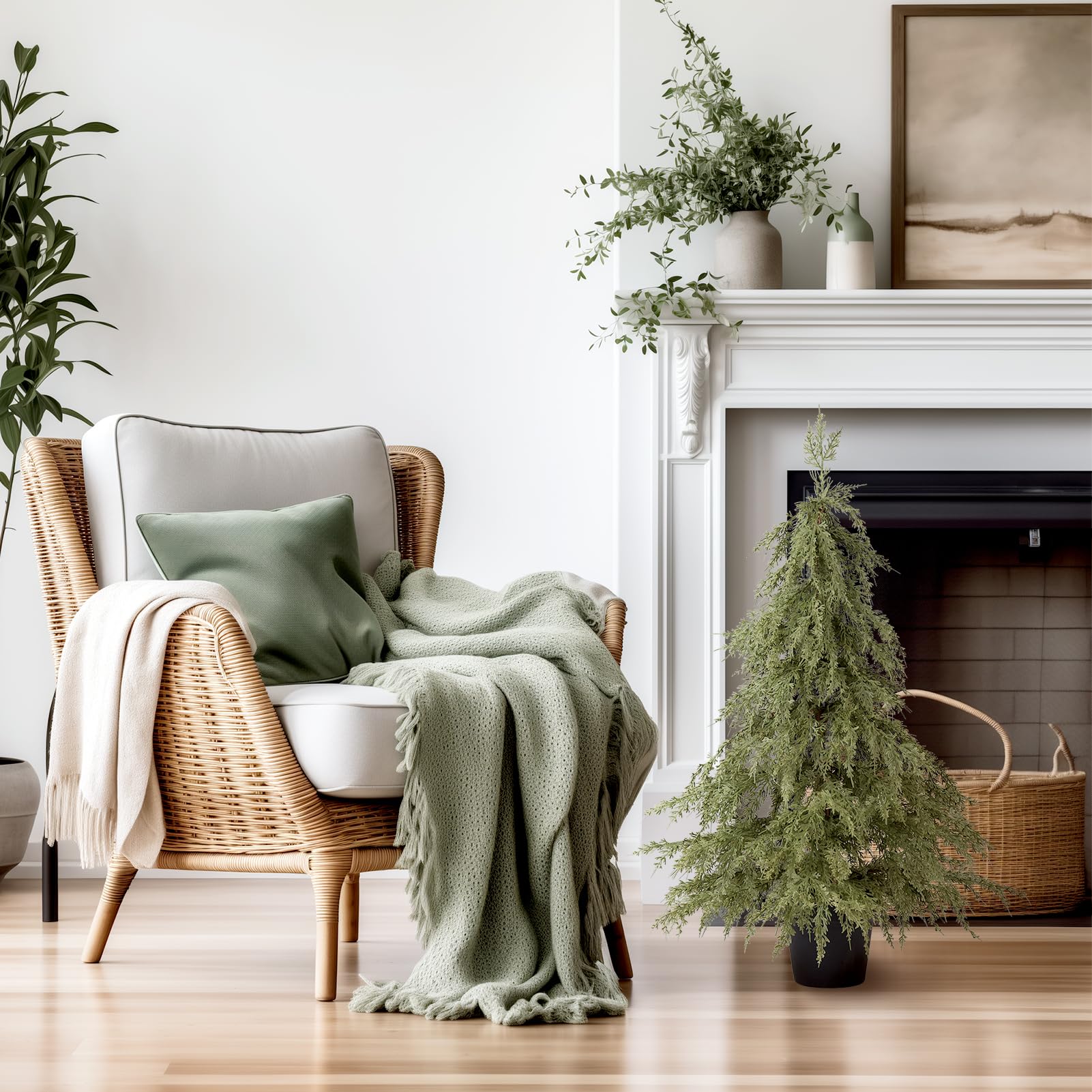 WBHome 3FT Tabletop Artificial Cedar Cypress Tree 36 Faux Tree Potted Green for Front Porch Christmas Indoor Outdoor Decor