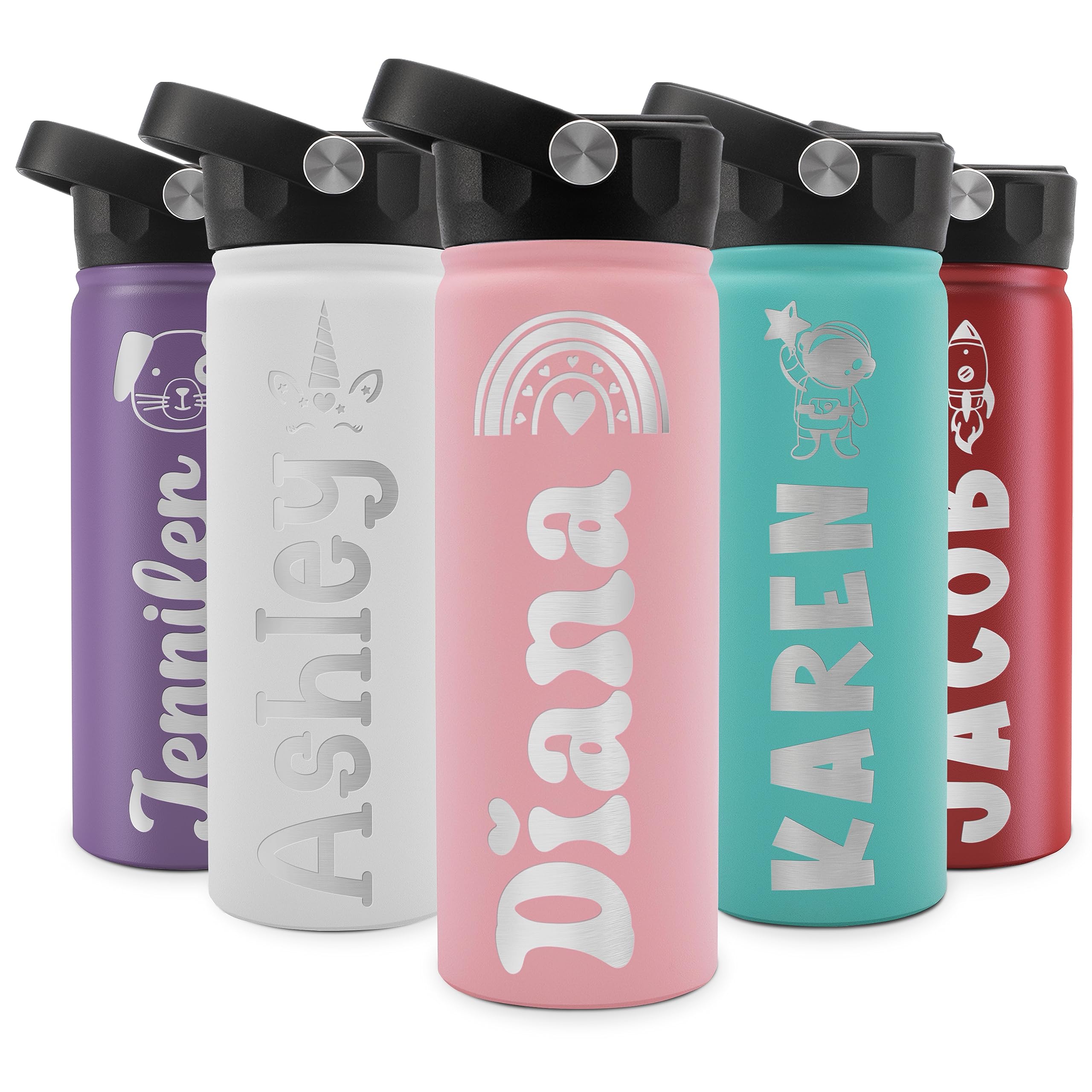 Giftbygifty Personalized Kids Water Bottle W/Name And Icon - 18 Oz - 9 Colors - Bpa Free, Back To School Gifts, Custom Water Bot