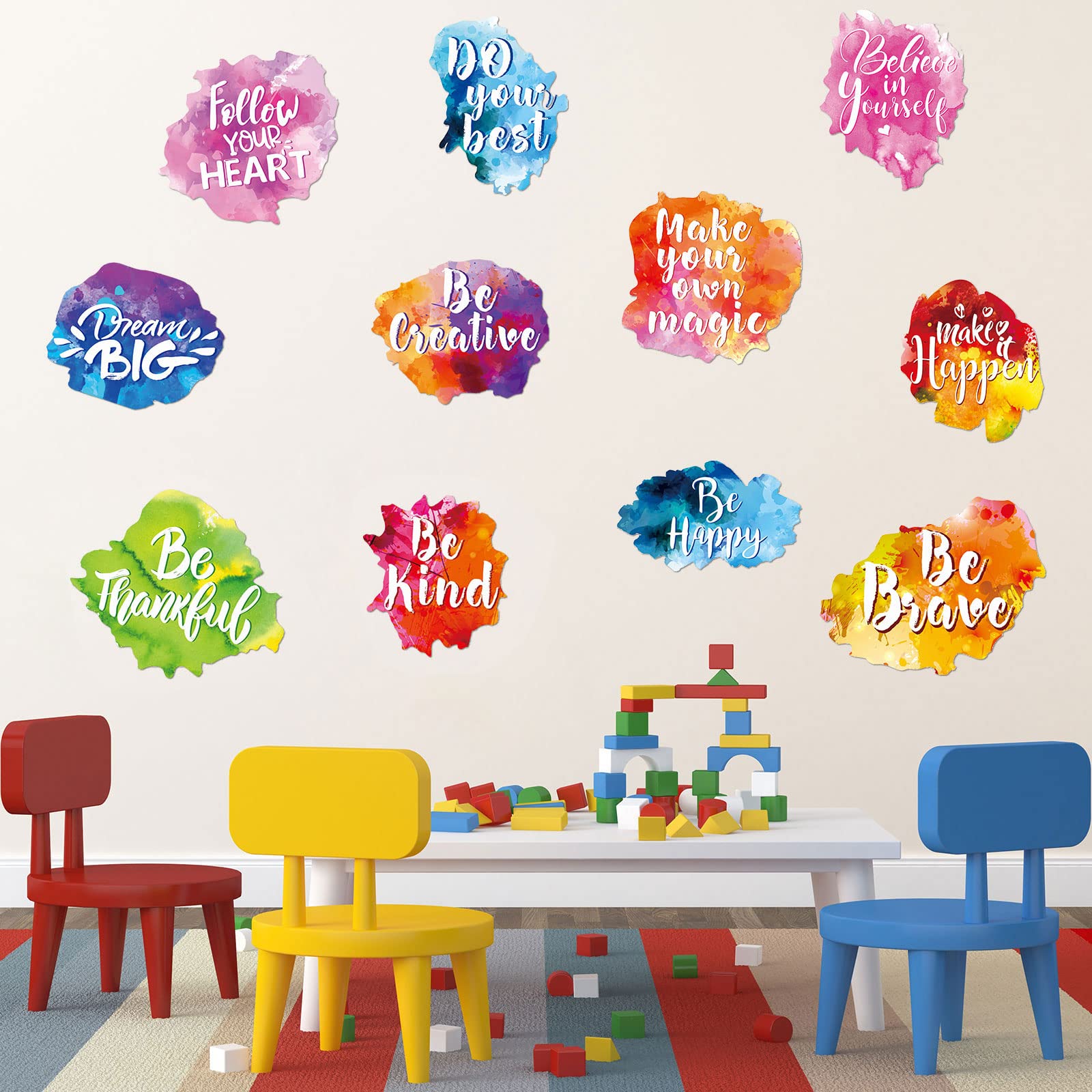 Zonon 6 Sets/12 Pcs Back to School Inspirational Classroom Wall Decal Watercolor Motivational Quote Sticker Colorful Inspiration