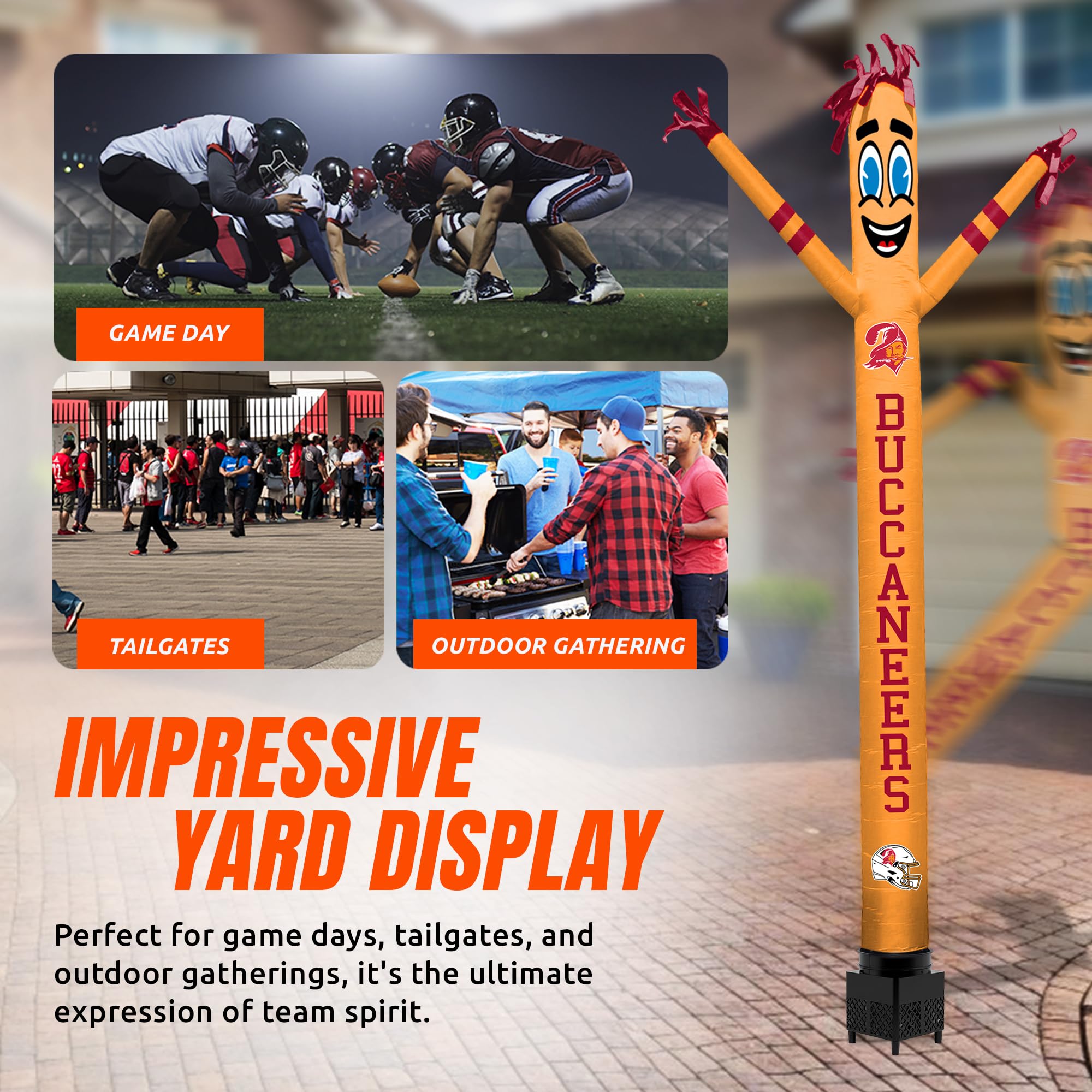Sporticulture NFL Tampa Bay Buccaneers Inflatable Crazy Sports Fan-Retro with LED Lights & Built-in Blower Air Wacky Dancers Bal