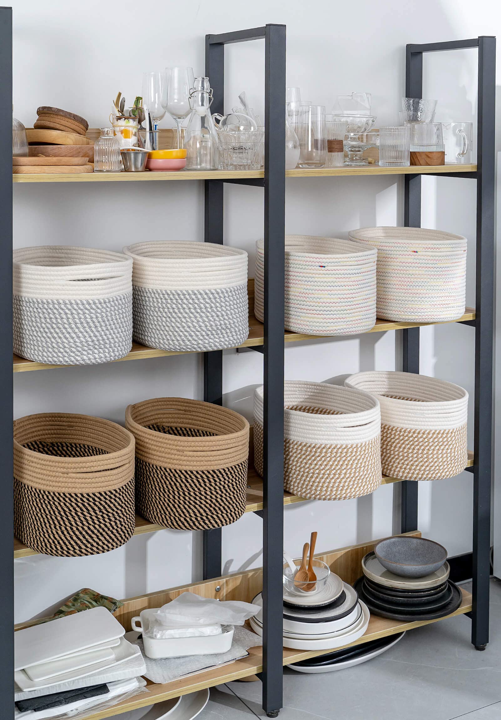 CubesLand Woven Basket for Organizing/Shelves  Cube Shelf Closet Storage Baskets Bins Set 3  Long-Lasting &Skin-Friendly Storage Basket Bin  Stylish Room Basket  Rainbow Stitches Cotton Rope Basket