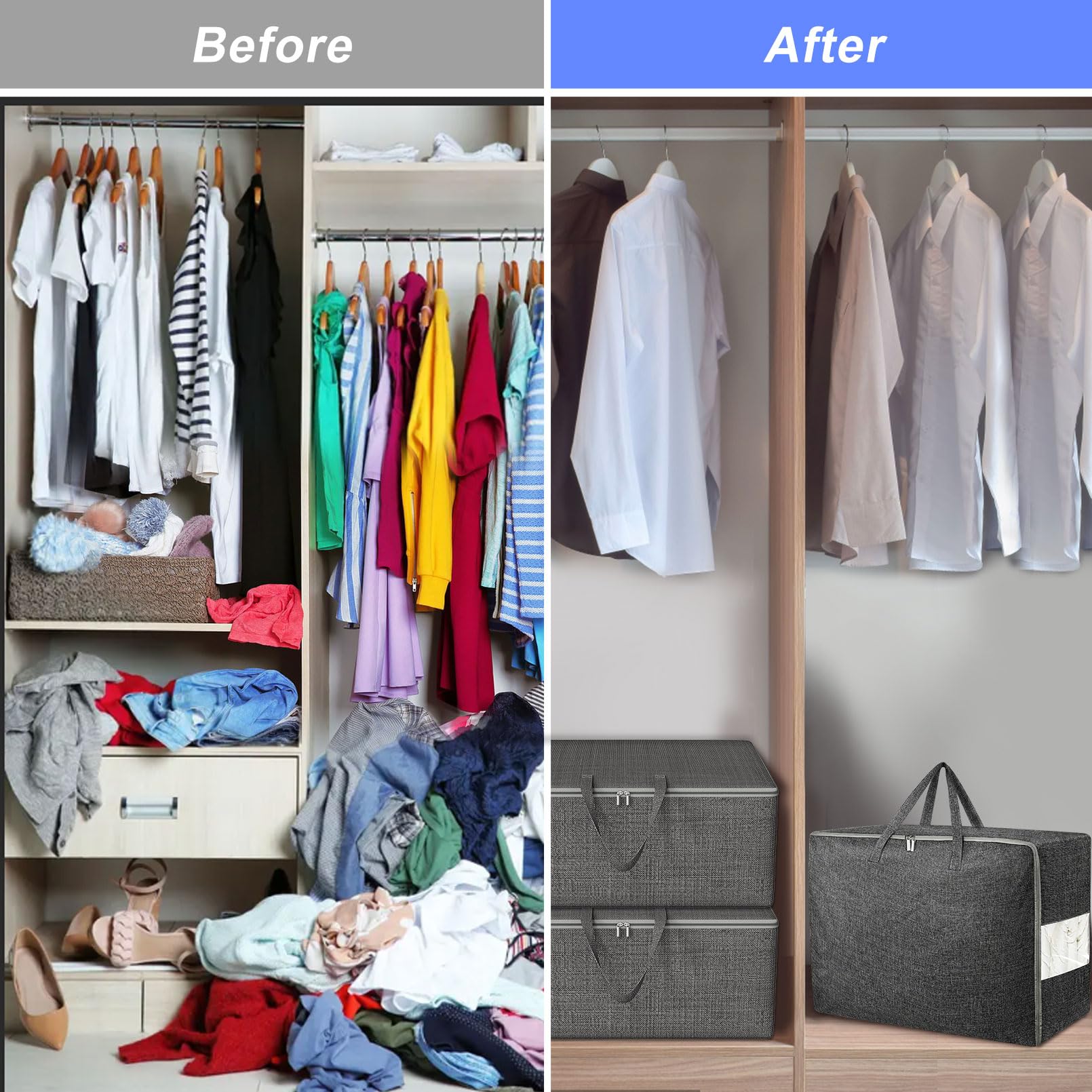 84L Extra Large Storage Bags, Folding Moving Comforter Blanket Storage Bags Closet Organizers and Storage Containers with Strong