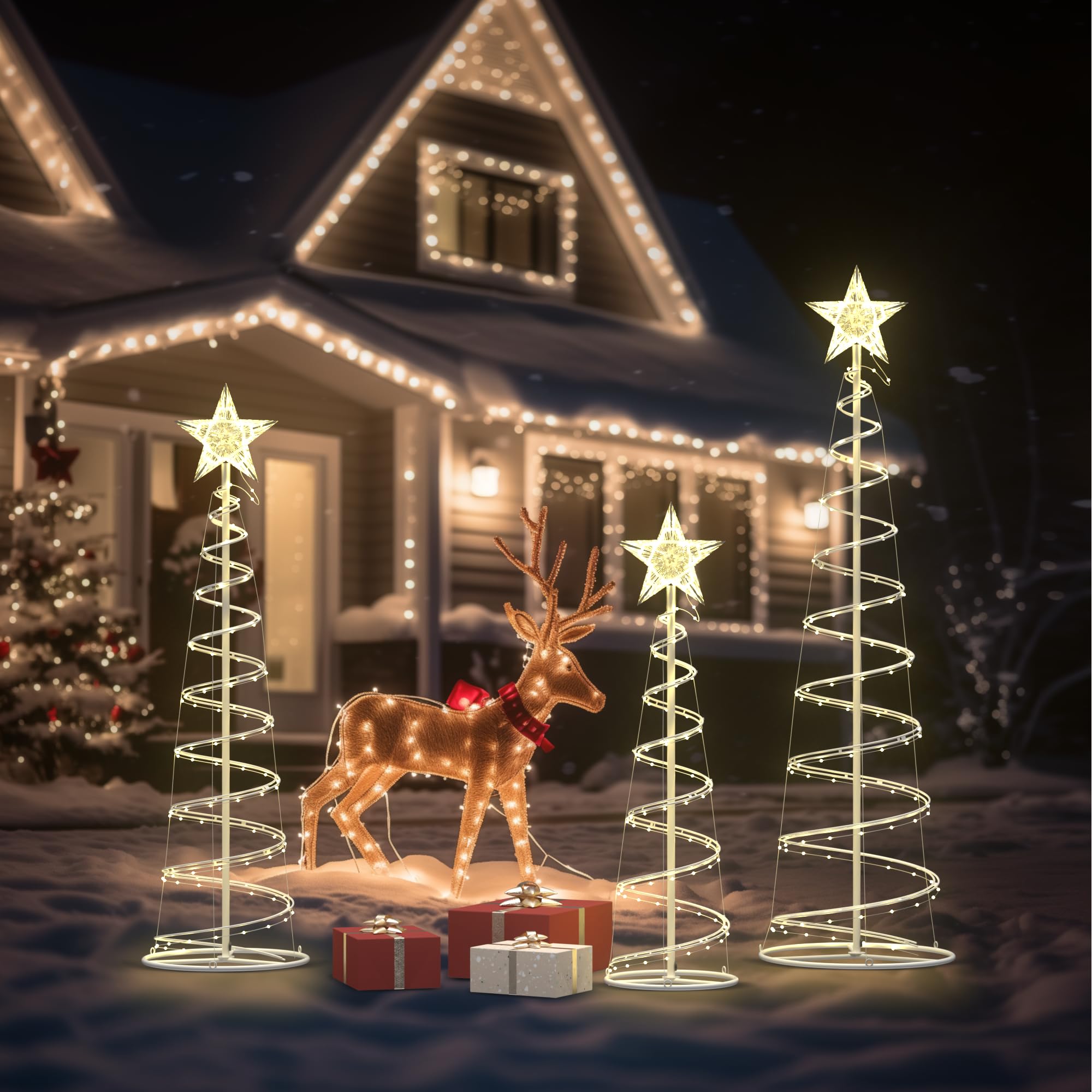 Led Outdoor Yard Christmas Decorations Spiral Trees, 3 Packs 3/4/5 FT Lighted Trees for Outside Decor, 220 LED Spiral Christmas