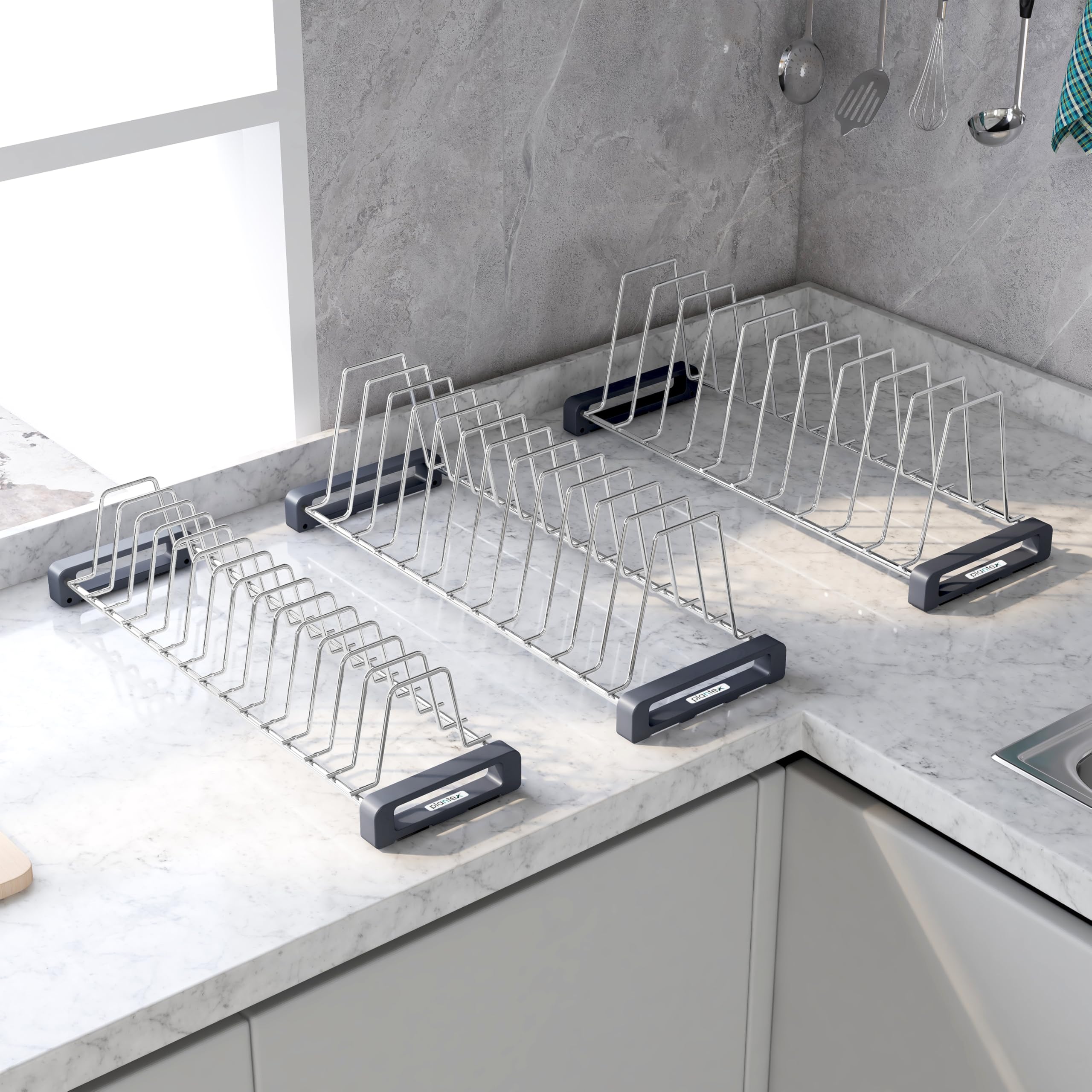 Plantex Stainless Steel Thali Stand/Saucer/Plate Rack/Dish Rack/Plate Fixer For Modular Kitchen/Tandem Box Accessories  Set Of 