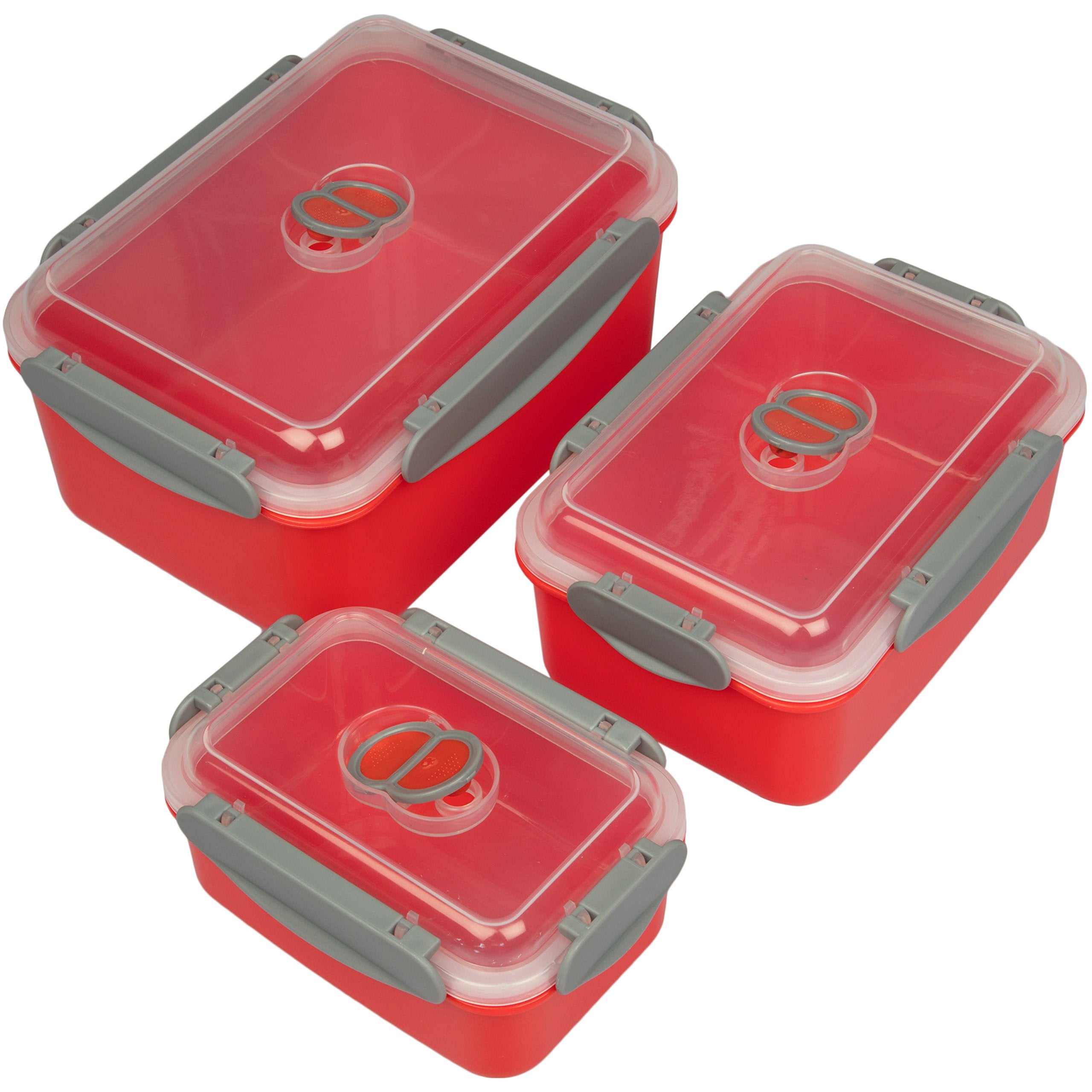 Microwave Food Storage Containers- Set Of 3 Nesting Microwave Cookware Meal Prep Containers W Locking Steam Vent Lids- Bpa Free,