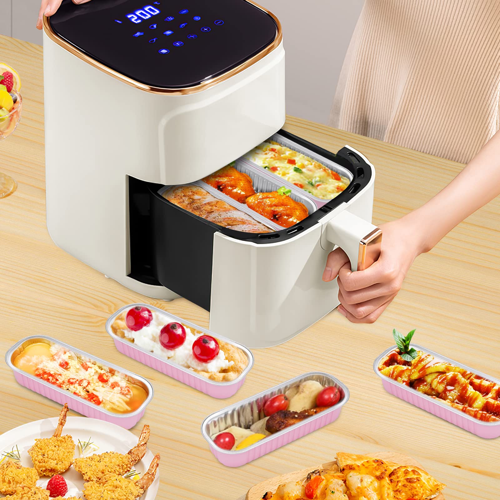 Ylnurac 100Pack Pink Aluminum Foil Mini Loaf Pans With Lids, 6.8 Oz Rectangle Baking Cups Disposable Muffin Pans Tins Holders Fo