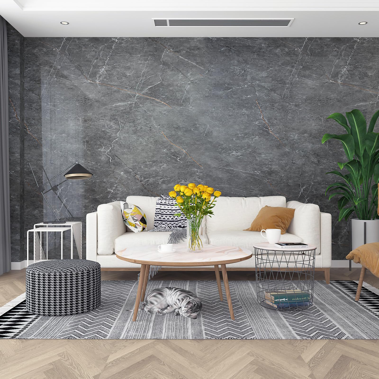 Bomeng Gray Marble Contact Paper Peel Stick Glossy Thick Marble Wallpaper For Countertop 31.5X197 Inch Waterproof Oil Proof Self