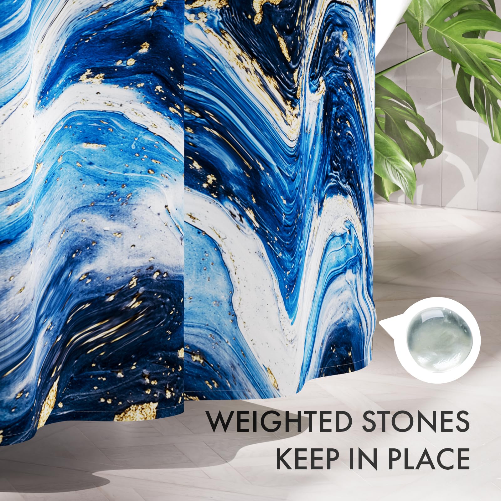 AmazerBath Shower Curtain Blue  Marble Fall Fabric Shower Curtain Sets with 12 Shower Curtain Hooks  Luxury Quality Home Hotel Washable Farmhouse Cloth Shower Curtains for Bathroom Decor  72x72 Inches