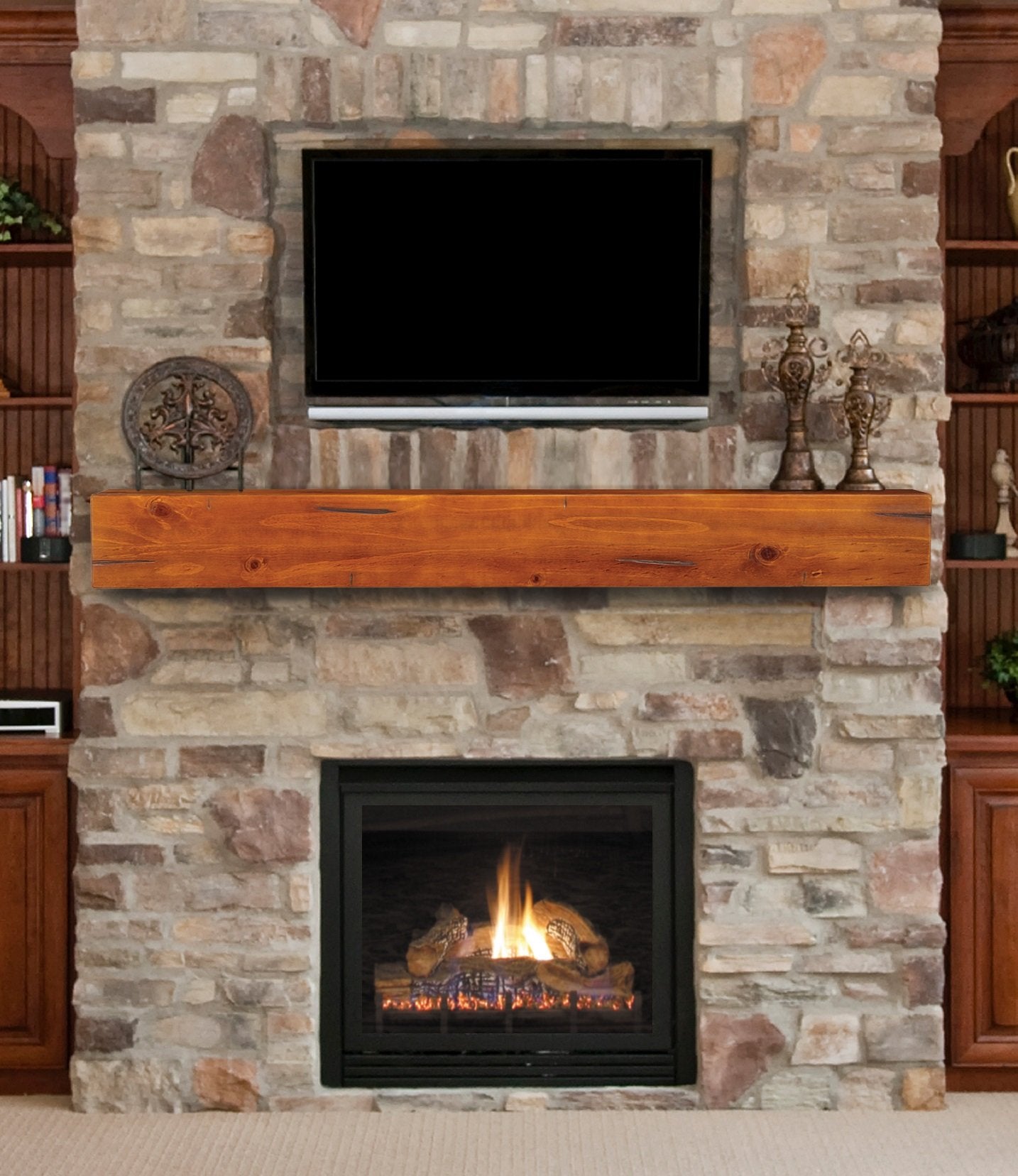 The Lexington 60'' Shelf or Mantel Shelf Medium Rustic Distressed Finish