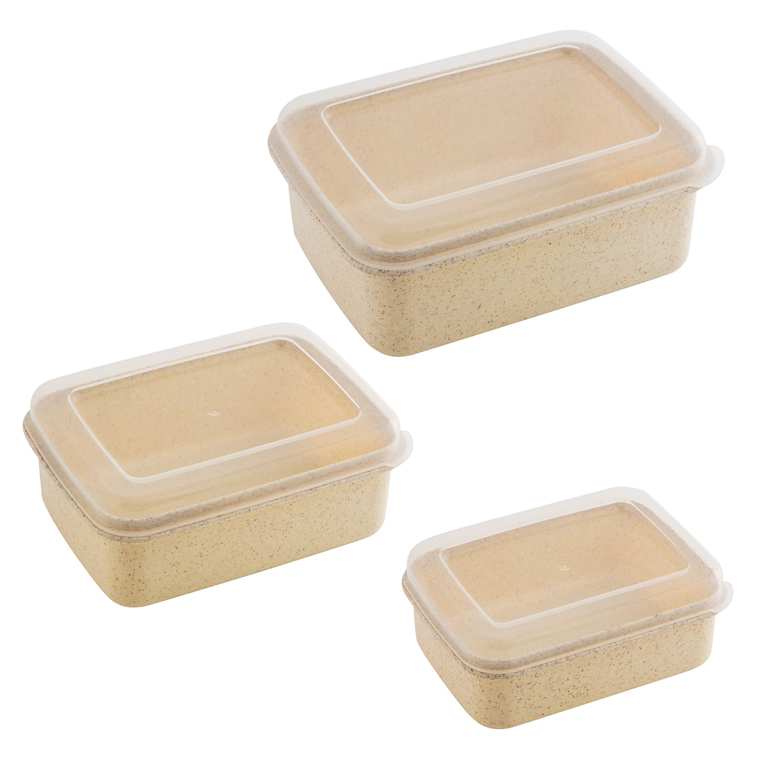 Simplify 6 Piece Set Eco Wheat Plastic Food Storage Containers | Clear Lid | Meal Prep | Leftovers | Kitchen | Lunch | Natural |