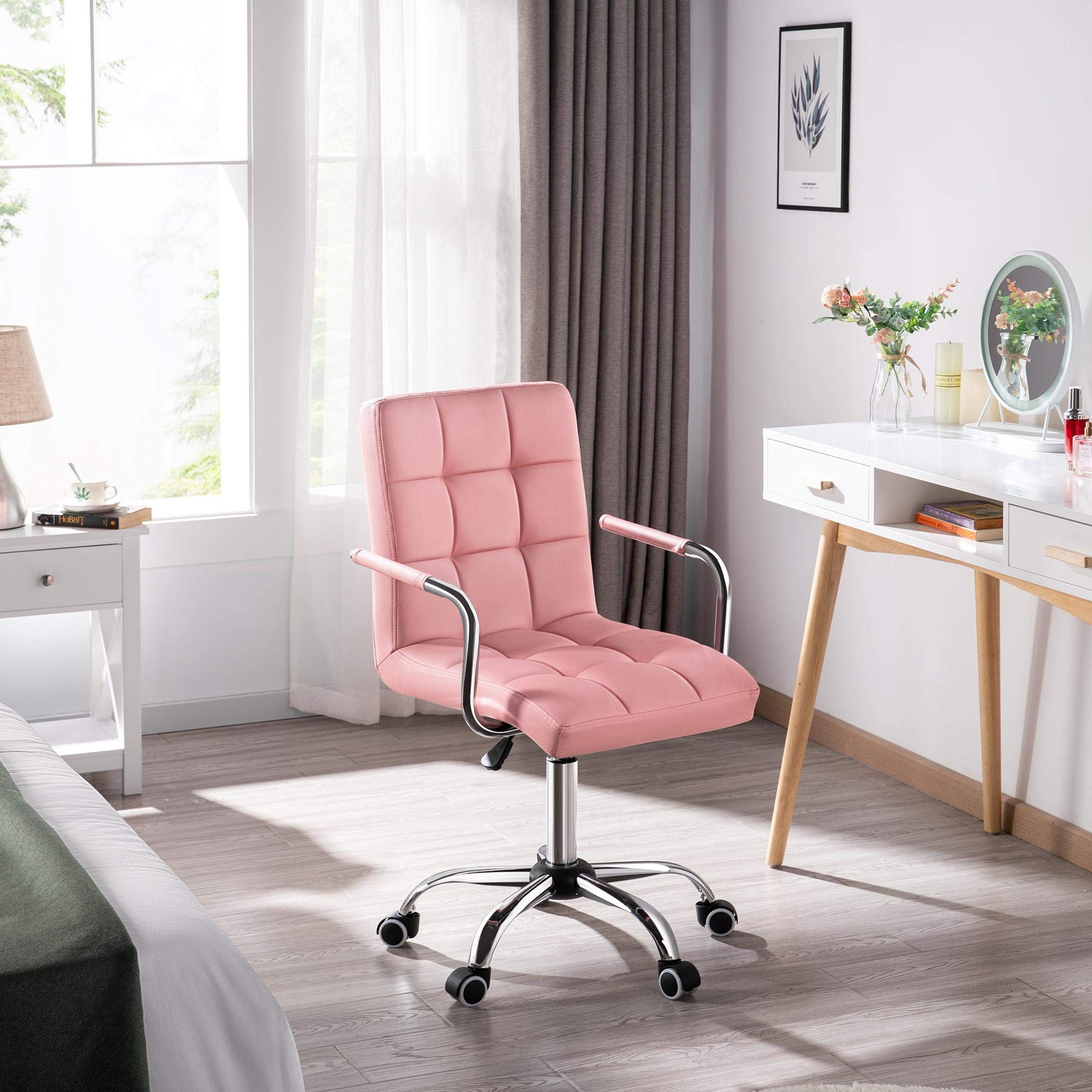 Finch Fox Pu Leather Height Adjustable Swivel Office Computer Barstool Armrest Desk Office Chair 360 Degree Rotate With Chrome C