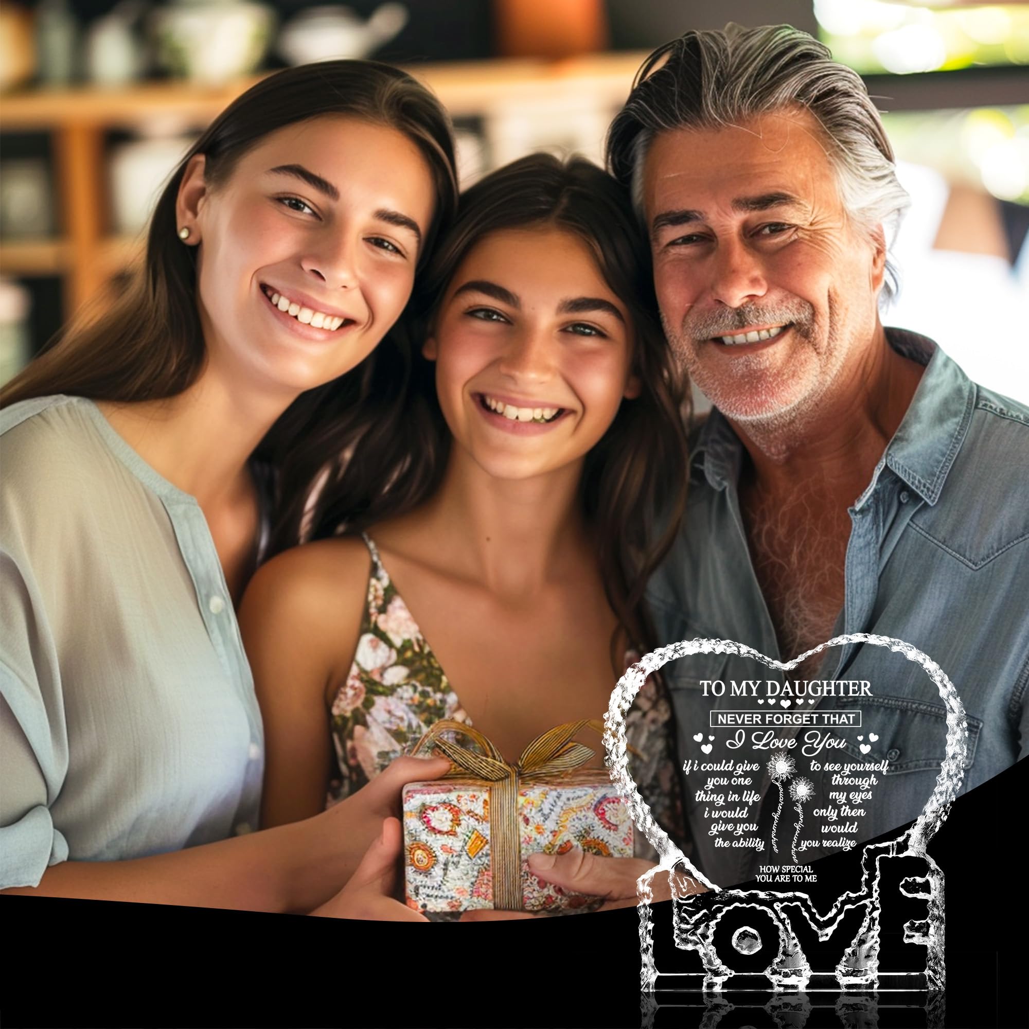 ZHSHWAT Daughter Birthday Gifts, Gifts for Daughter from Mom/Dad,Heart Shaped Crystal Mom Dad to Daughter Gift for Anniversary B