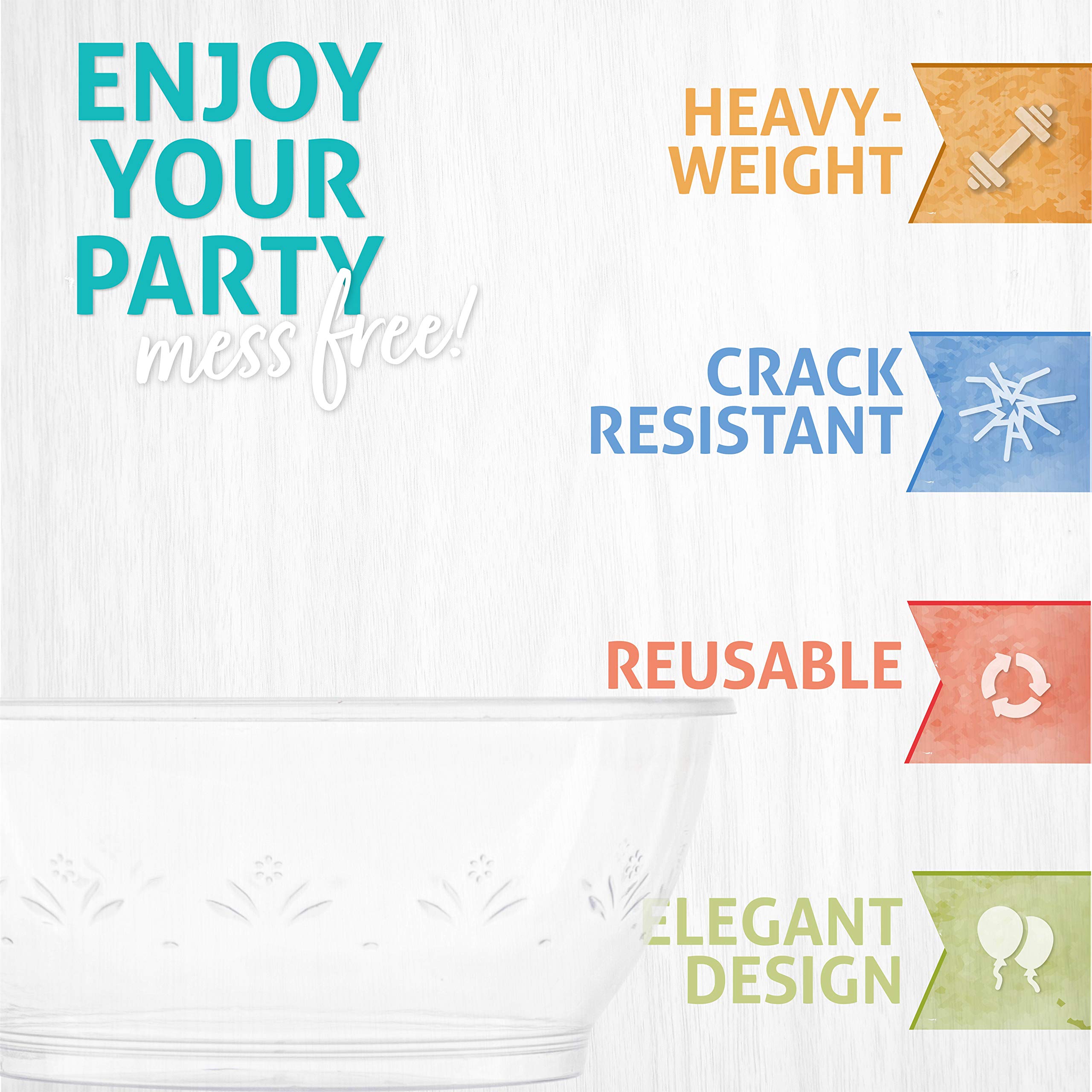 PLASTICPRO 6 ounce Premium Heavy Weight Crystal Clear Disposable Hard Plastic Dessert Size Party Bowls Pack of 80