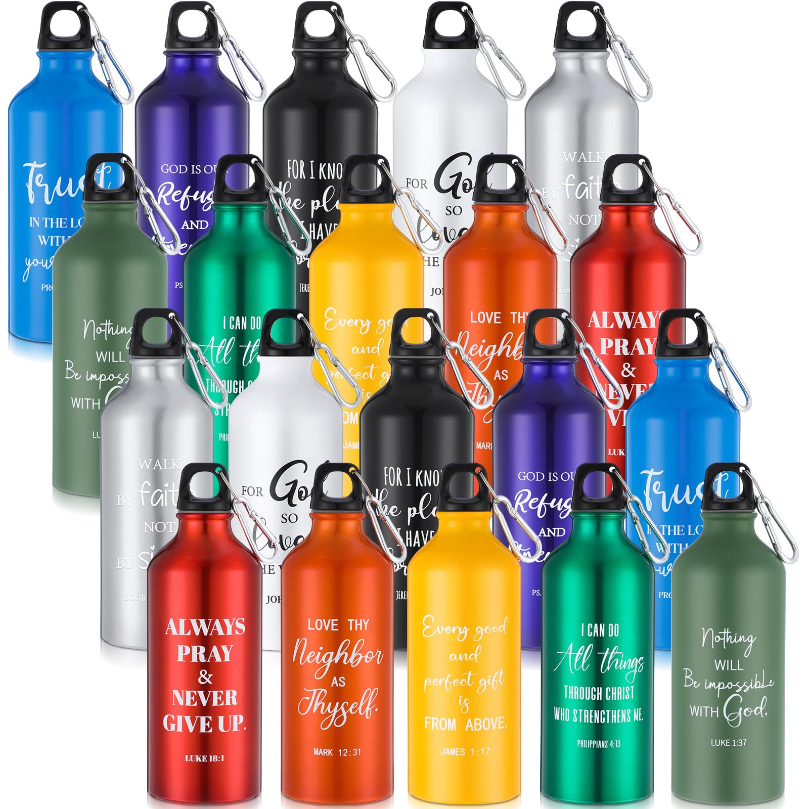 LemonRoad 20 Pcs Christian Water Bottles 20oz Aluminum with Hook Religious