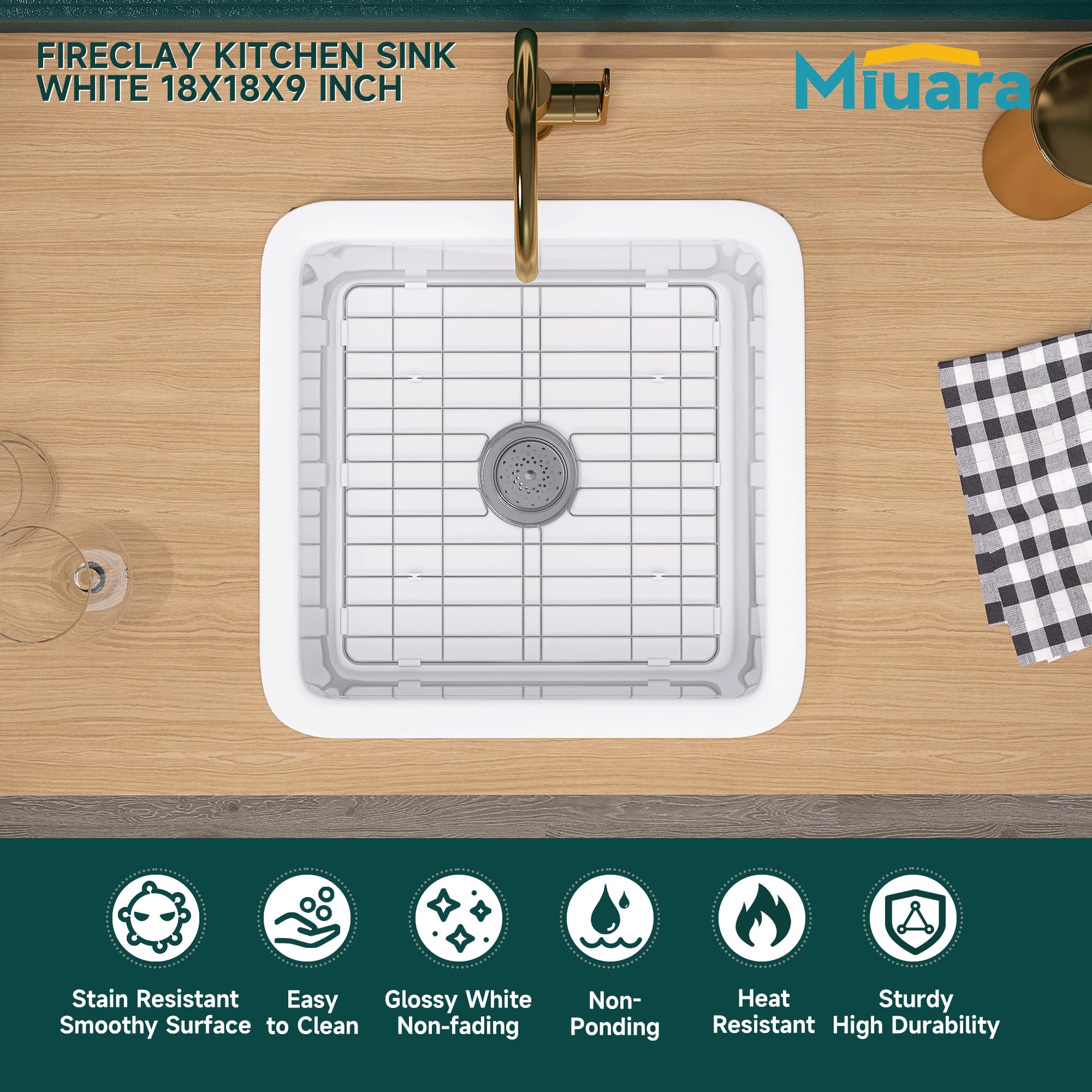 Miuara White Undermount Kitchen Sink 18 Inch - Wet Bar Sink Drop In 18''X18'', 8'' Deep Small Outdoor Kitchen Sink Dual Mount,Si
