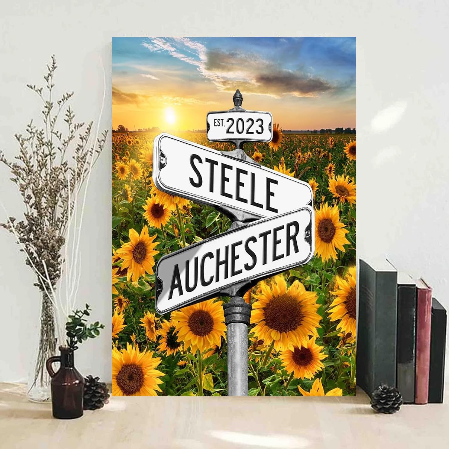 Personalized Crossroads Poster Canvas, Framed Engagement Gift, Custom Intersection Street Sign, Unique Couple Gift, Wedding Road