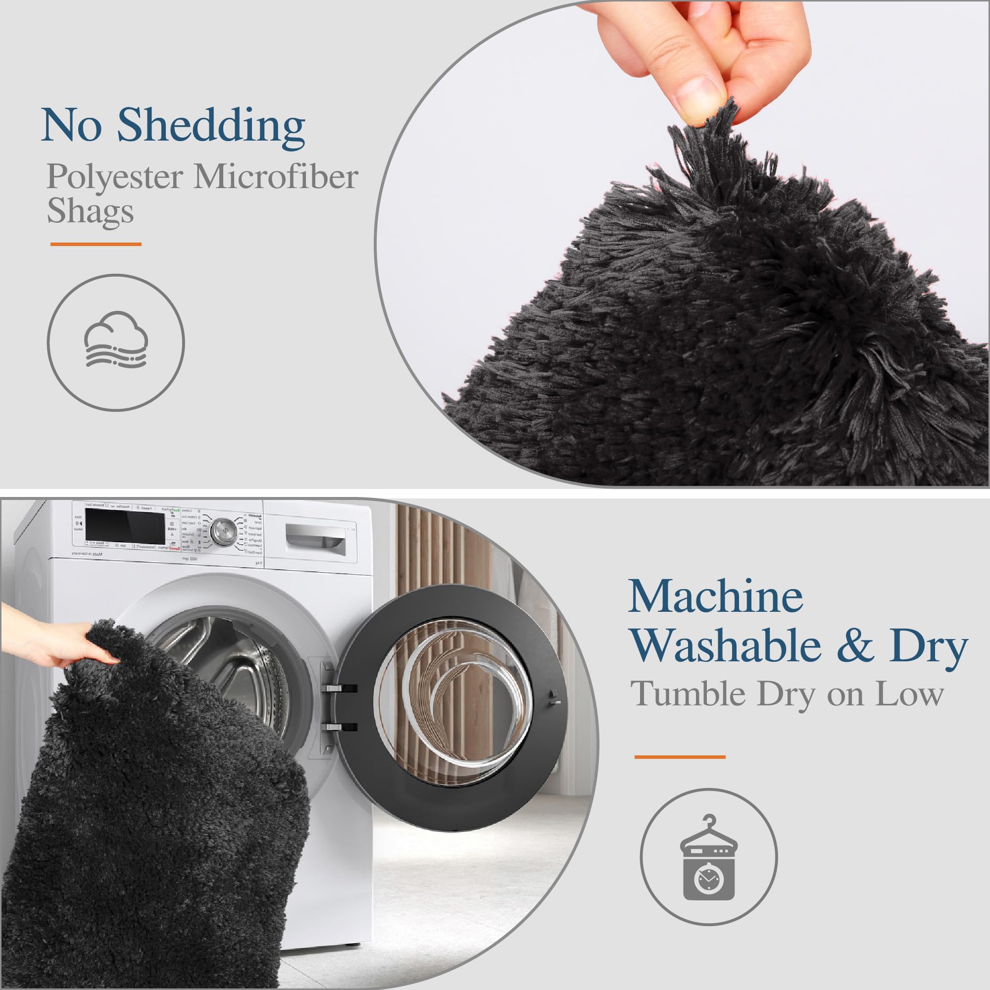 Walensee Bath Mat, High Pile Microfiber Bathroom Rug, Non-Slip, 16 X 24, Black