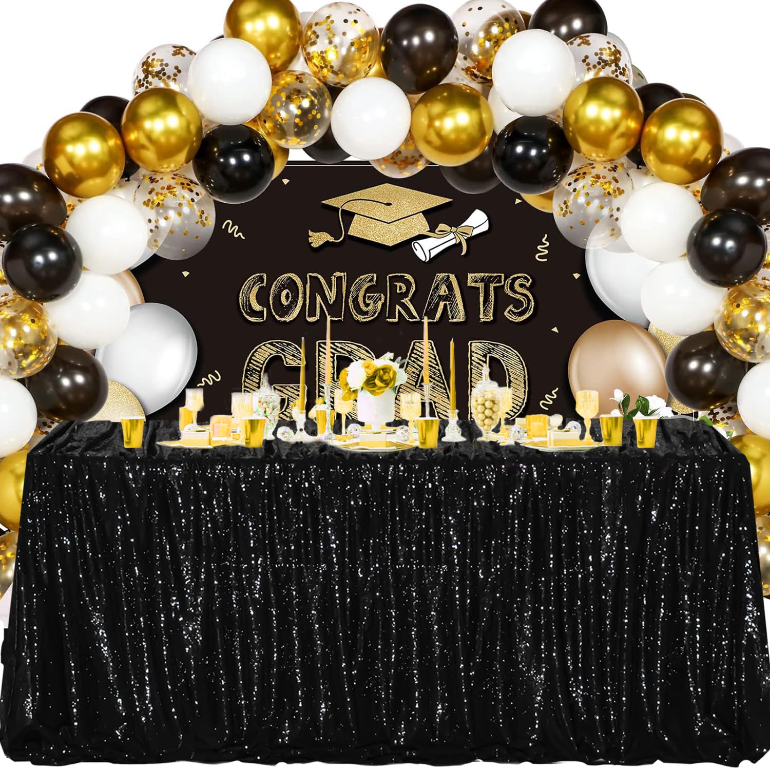 Fyledaee Black Rectangle Sequin Tablecloths For Parties,90 X 132 Inch Glitter Shiny Large Table Cover Fitted 8Ft Table For Weddi