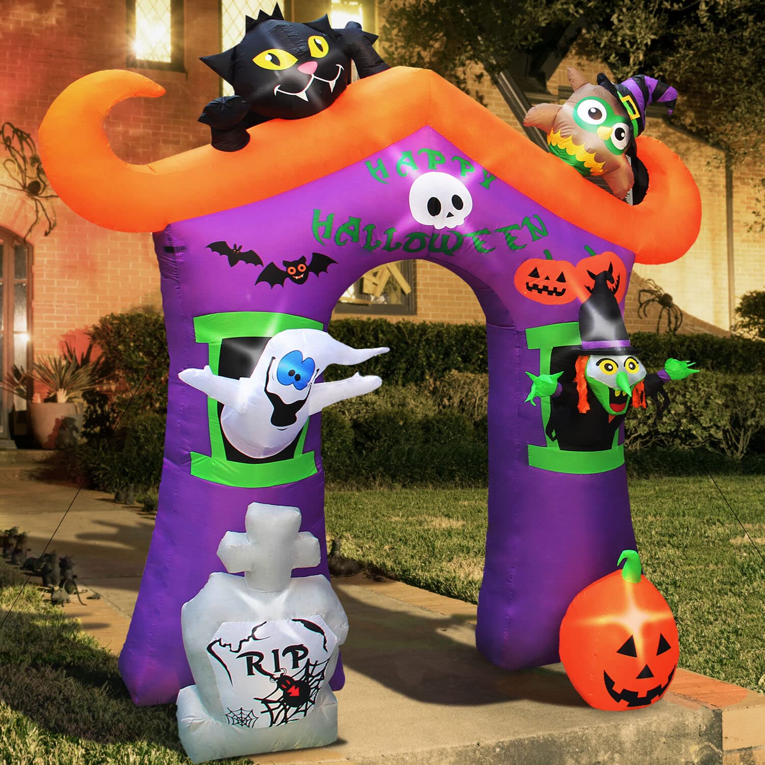 Haunted Hill Farm 10.5-ft. Haunted House Arch Blow Up with Lights, Modern Inflatable Decorations for Halloween, Giant Spooky Out