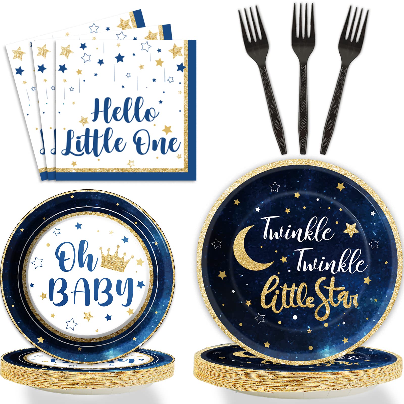 96 Pcs Twinkle Twinkle Little Star Party Gender Reveal Supplies For 24 Guests Baby Shower Plates Napkins Forks Tableware Set Dis
