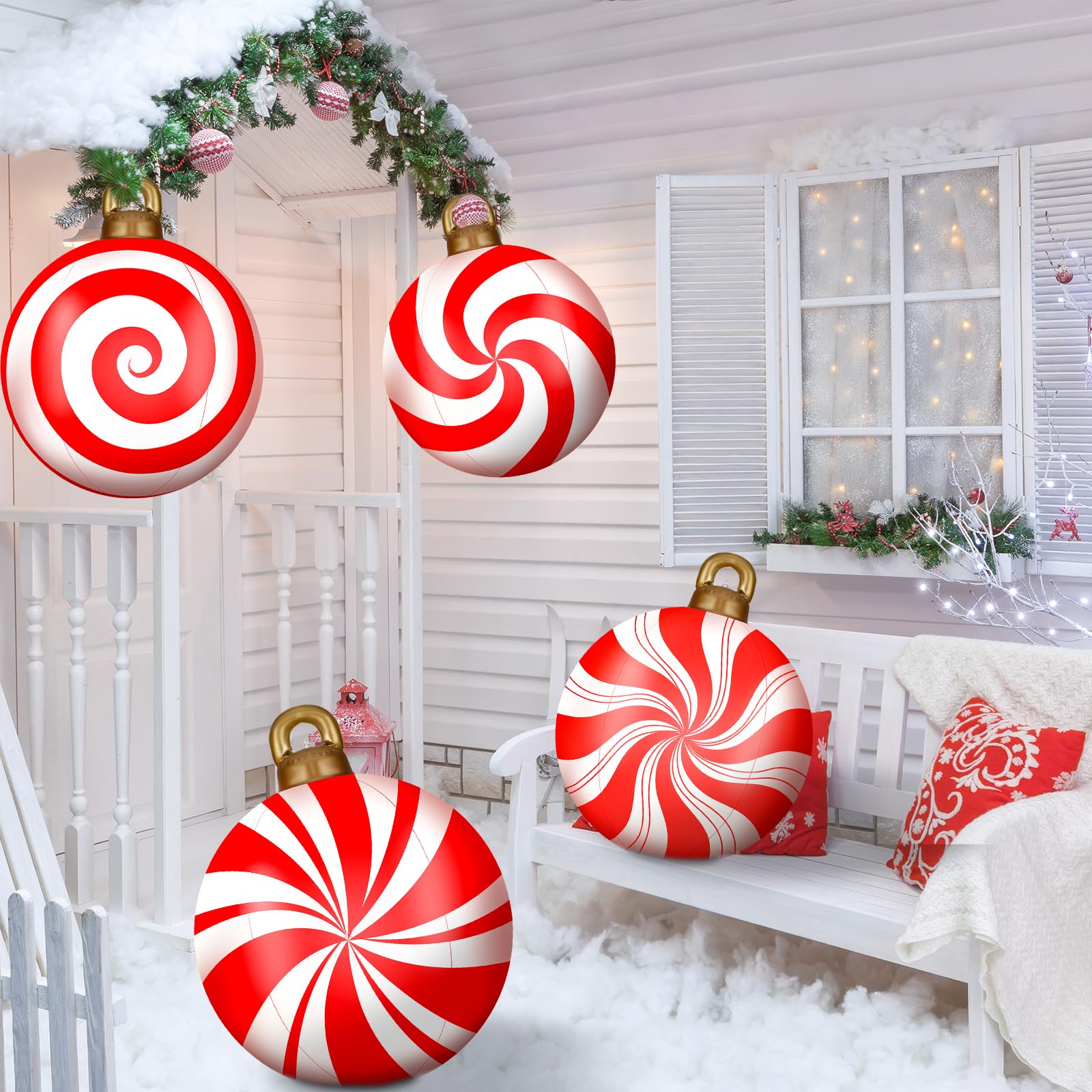 Jetec 4 Pcs 32 Inch Giant Inflatable Christmas Ball Large Xmas Inflatable Ornaments PVC Outdoor Holiday Blow Ball Outside Yard L
