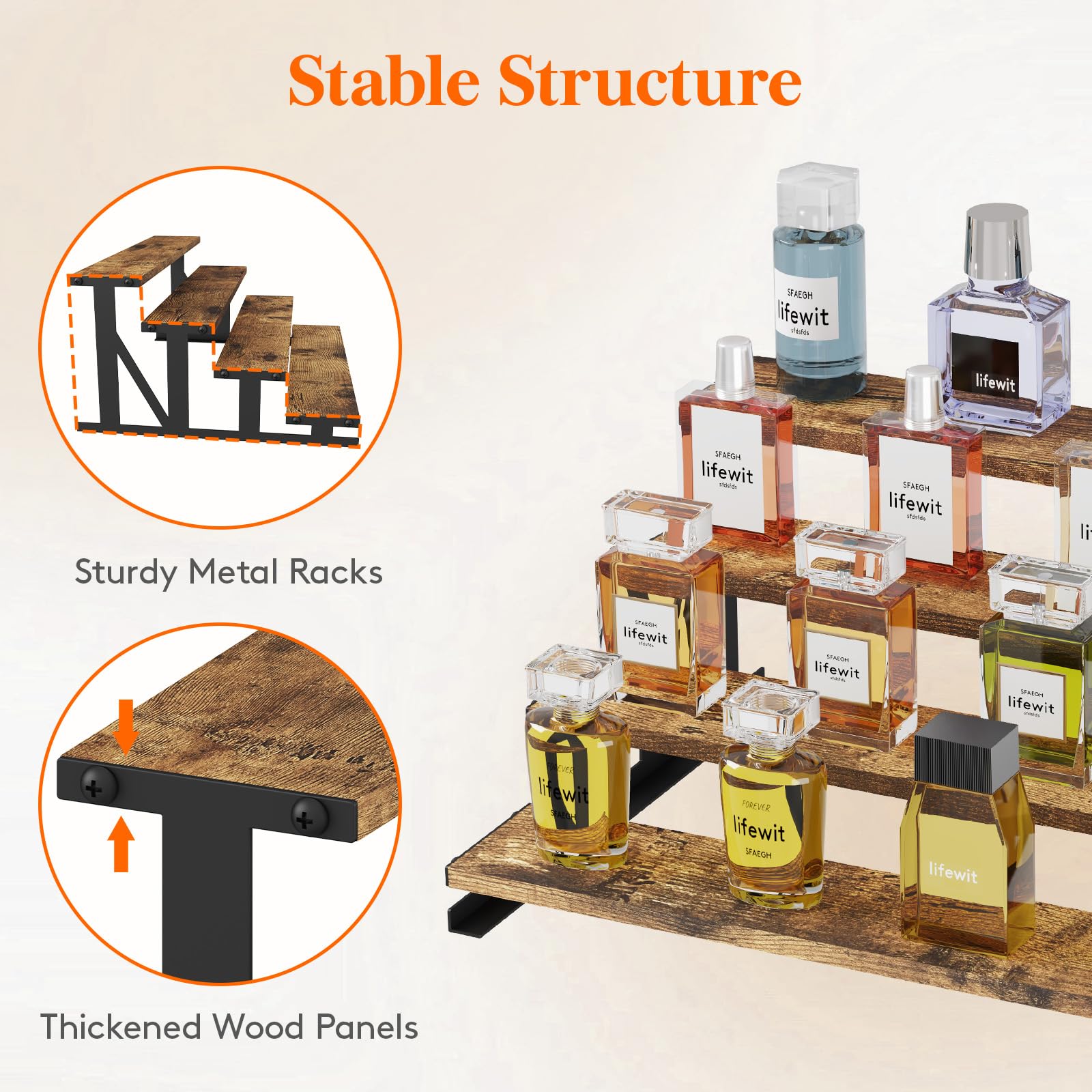 Lifewit 13.9 Inch Cologne Organizer for Men, 4 Tier Wooden Perfume Stand, Display Riser Shelf for Fragrance, Aftershave, Skincar