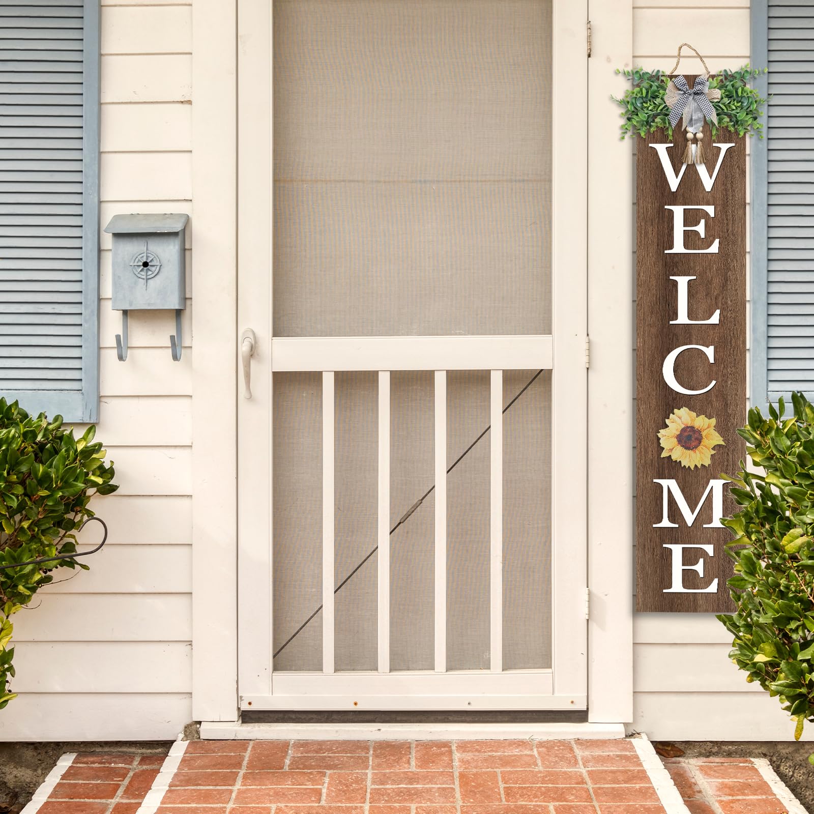 flowtorely Interchangeable Outdoor Welcome Sign for Front Porch Standing 47  8 Set of 3 Large Wood Frame with 12 Pcs Icons Verti