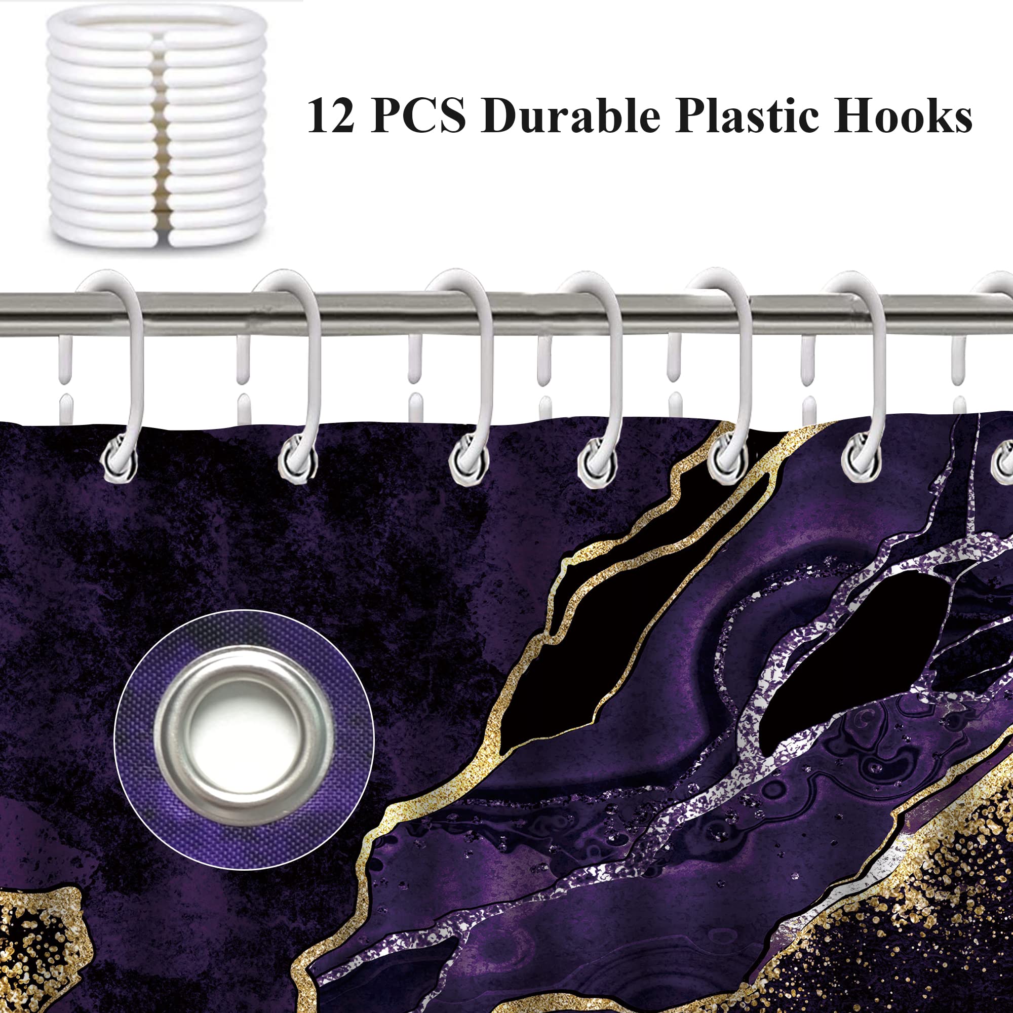 4 Pcs Purple Marble Shower Curtain Sets  Gold Cracked Lines Black Bathroom Decor  Rug Toilet Lid Cover and Non-Slip U Shape Mat  Abstract Modern Luxury Waterproof Shower Curtain with 12 Hooks  72 x 72