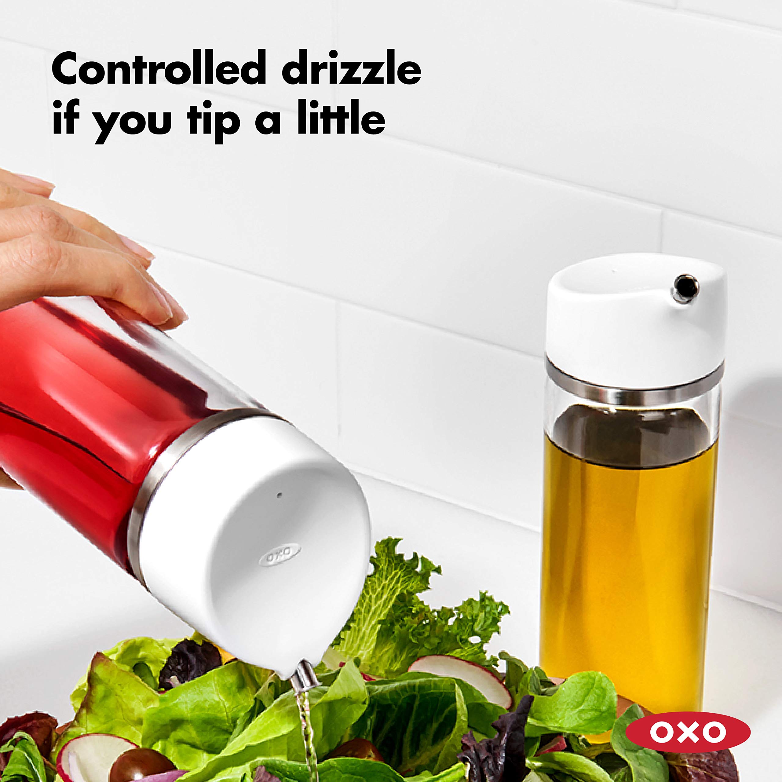 Oxo Good Grips Precision Pour Glass Dispenser Set, 2 Piece Oil & Vinegar Set, Clear, White