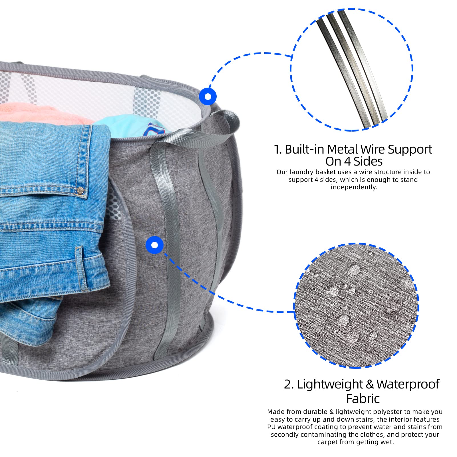 Fenlosi Tear Proof Pop Up Laundry Hampers, With Strong Handles Laundry Hamper, Easy To Carry & Go Up And Down Stairs, Honeycomb