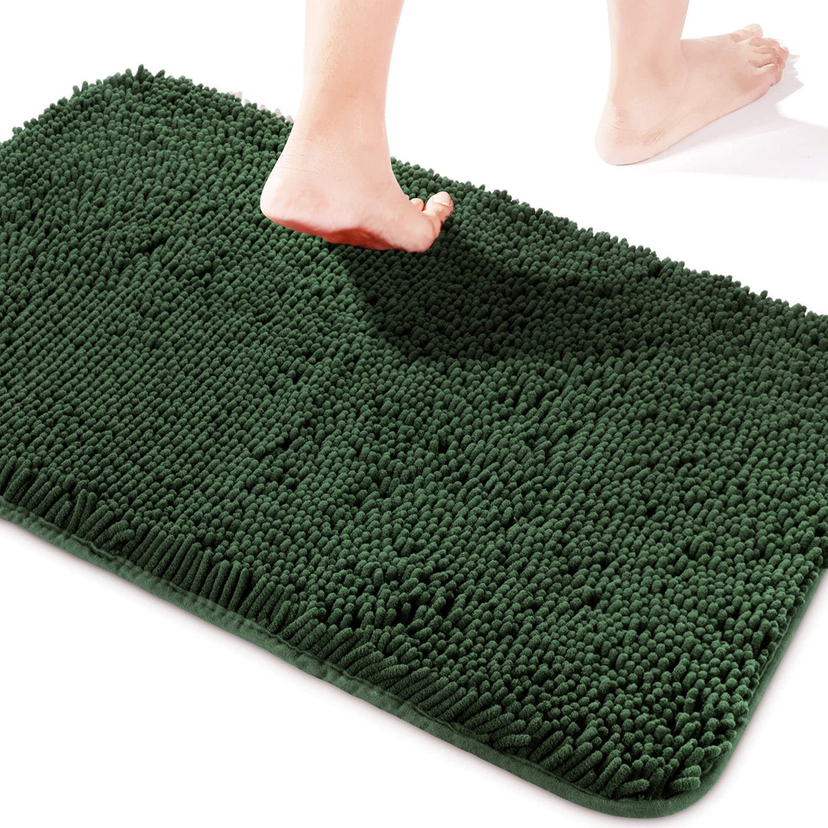 Yeaban Hunter Green Bathroom Rugs - Thick Chenille Bath Mats | Absorbent And Washable Bath Rug Non-Slip, Plush And Soft Rugs For