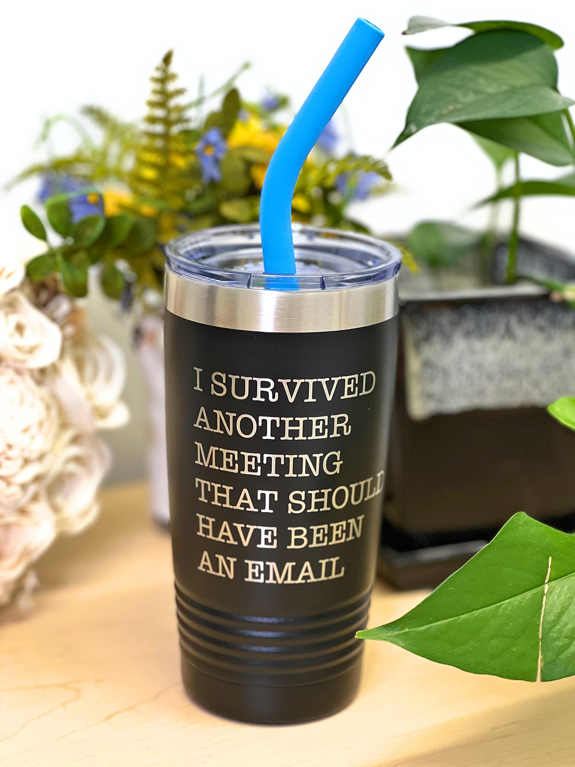 Griffco Supply I Survived Another Meeting That Should Have Been An Email - Funny 20 Oz Powder Coated Insulated Tumbler With Lid