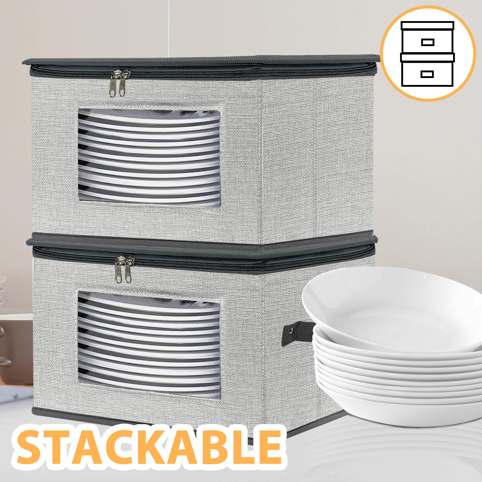 China Storage Containers, 12 Inch Dinner Plate Dish Storage Containers, Hard Shell Quilted Dinnerware Storage Box Case With Lids