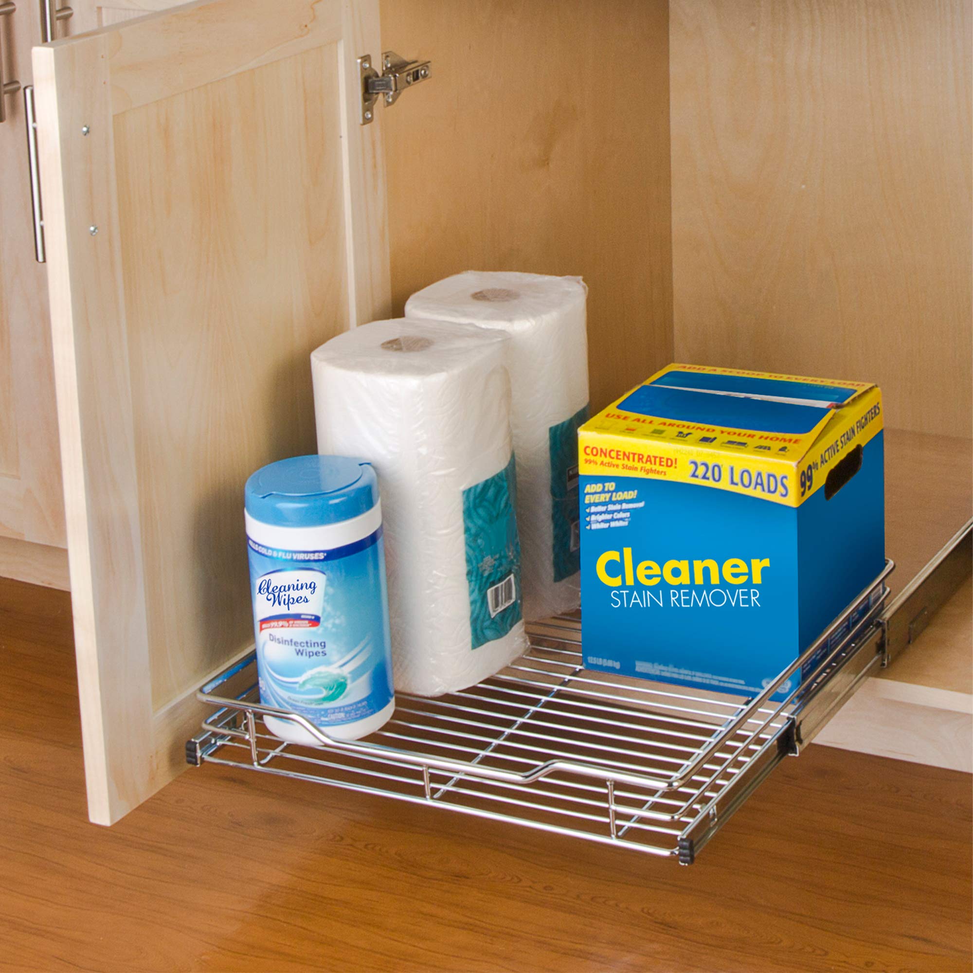 Smart Design Pull Out Cabinet Shelf - Medium - 14.5 Inch X 18-35 - Chrome