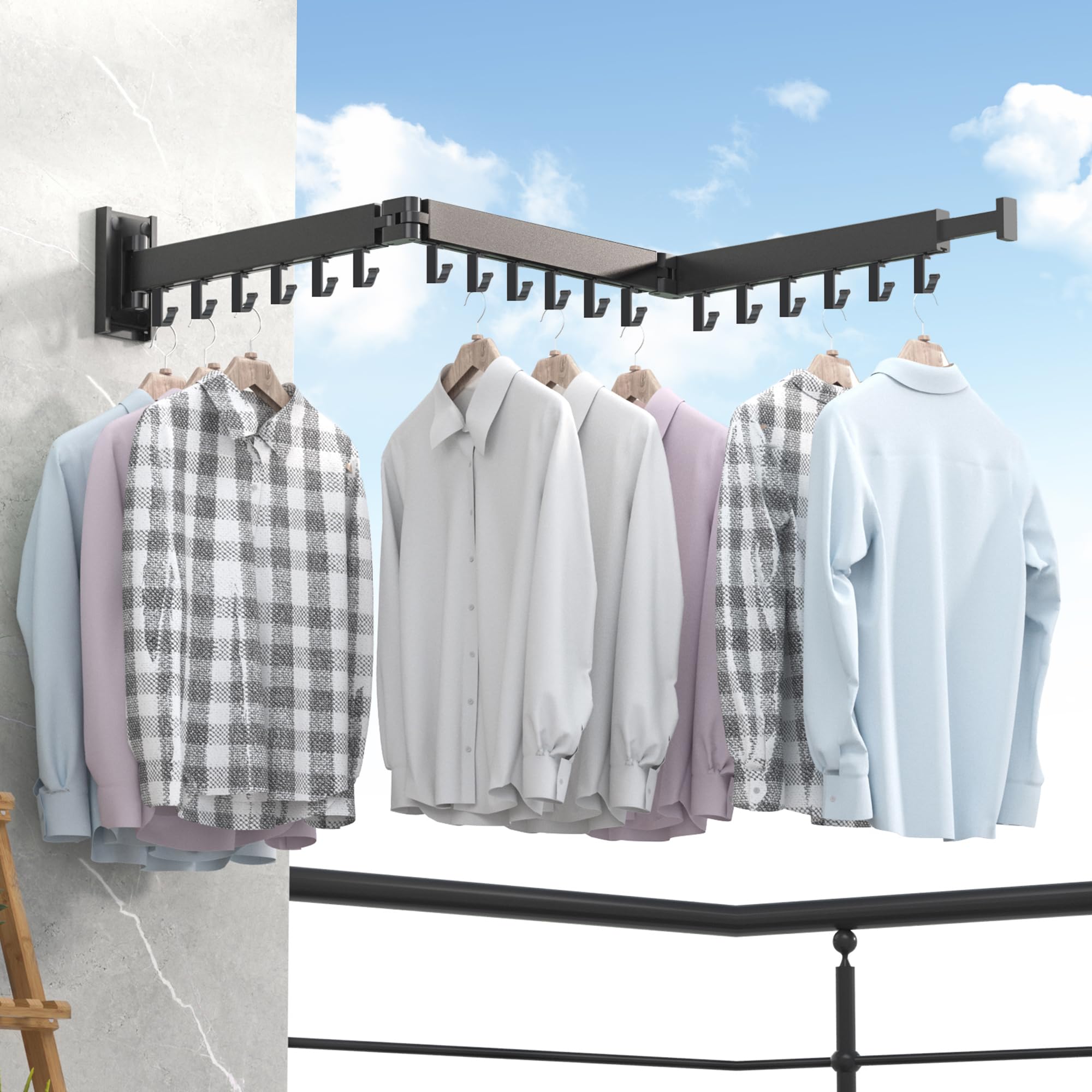Wall Mounted Clothes Drying Rack  Space Saver Laundry Clothes Rack Retractable Dryer  Collapsible(3-Pole)  Black  Sandy Coating 3z-b01