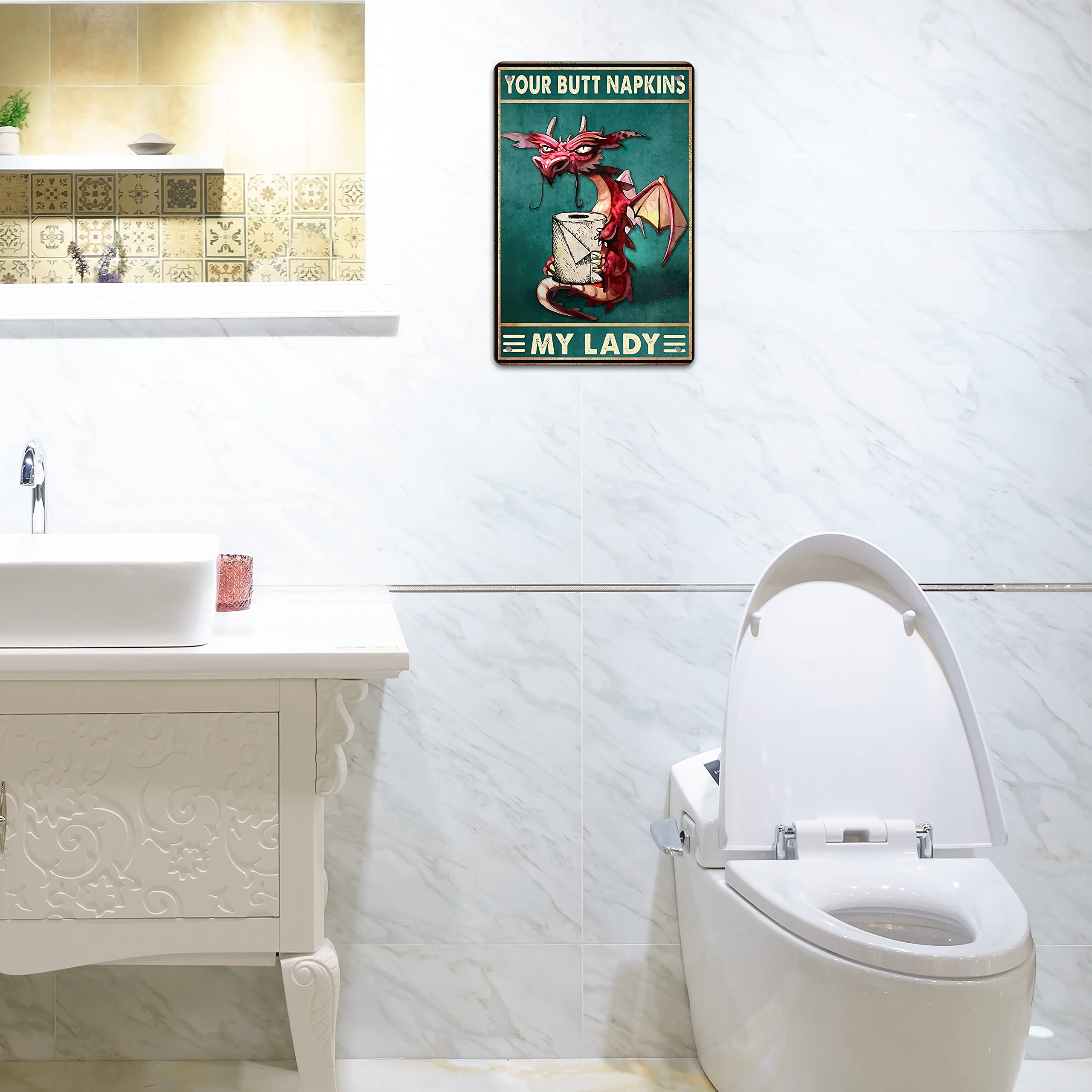 Dragon Wall Decor Sign Dragon Bathroom Sign Gothic Decor Medieval decor Dragon Wall Decor Dragon Wall Art Poster Retro Poster Toilet Cave Bar Home Coffee Bathroom Wall Decoration Sign 8x12 Inch